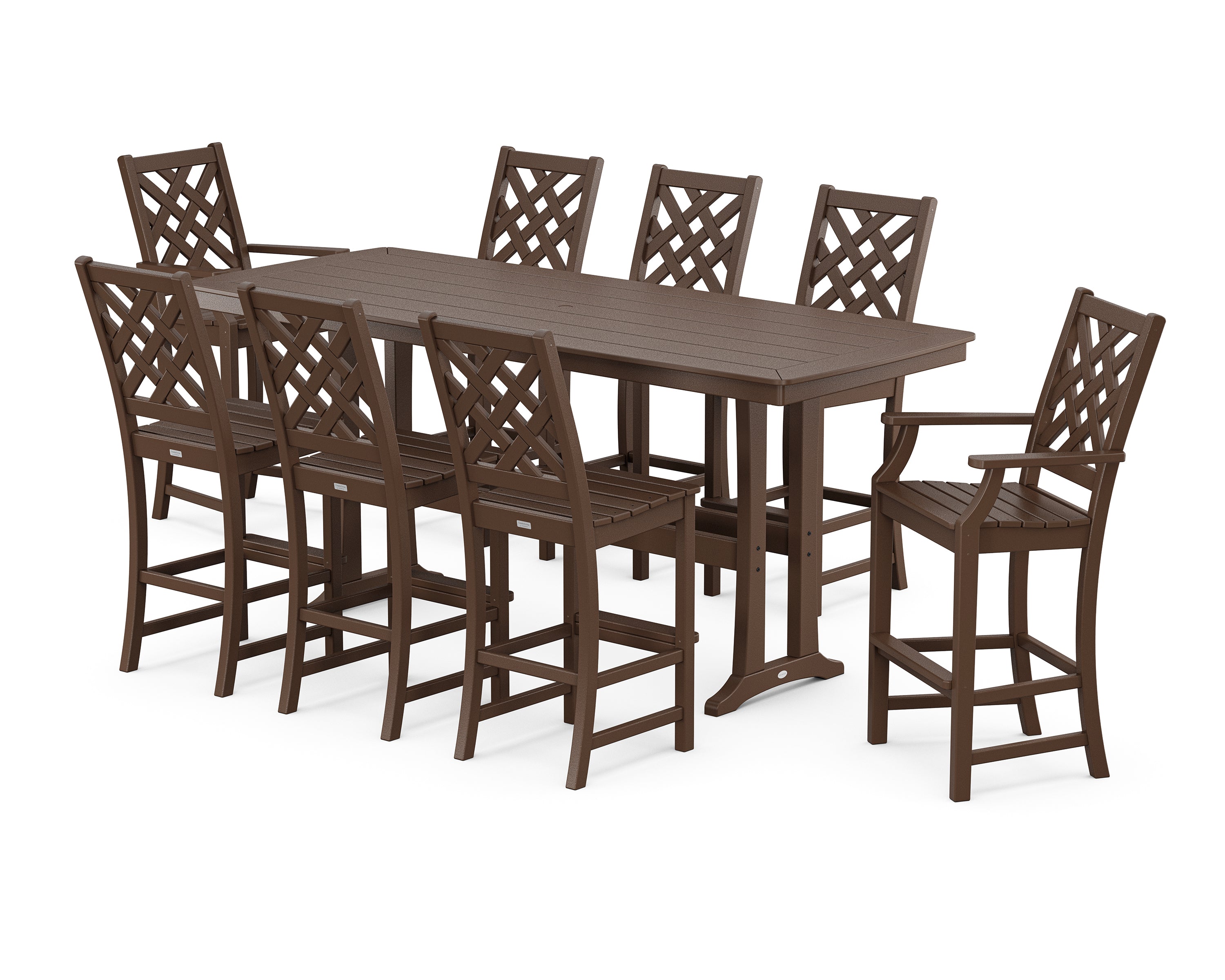 Country Living Wovendale 9-Piece Bar Set with Trestle Legs in Mahogany
