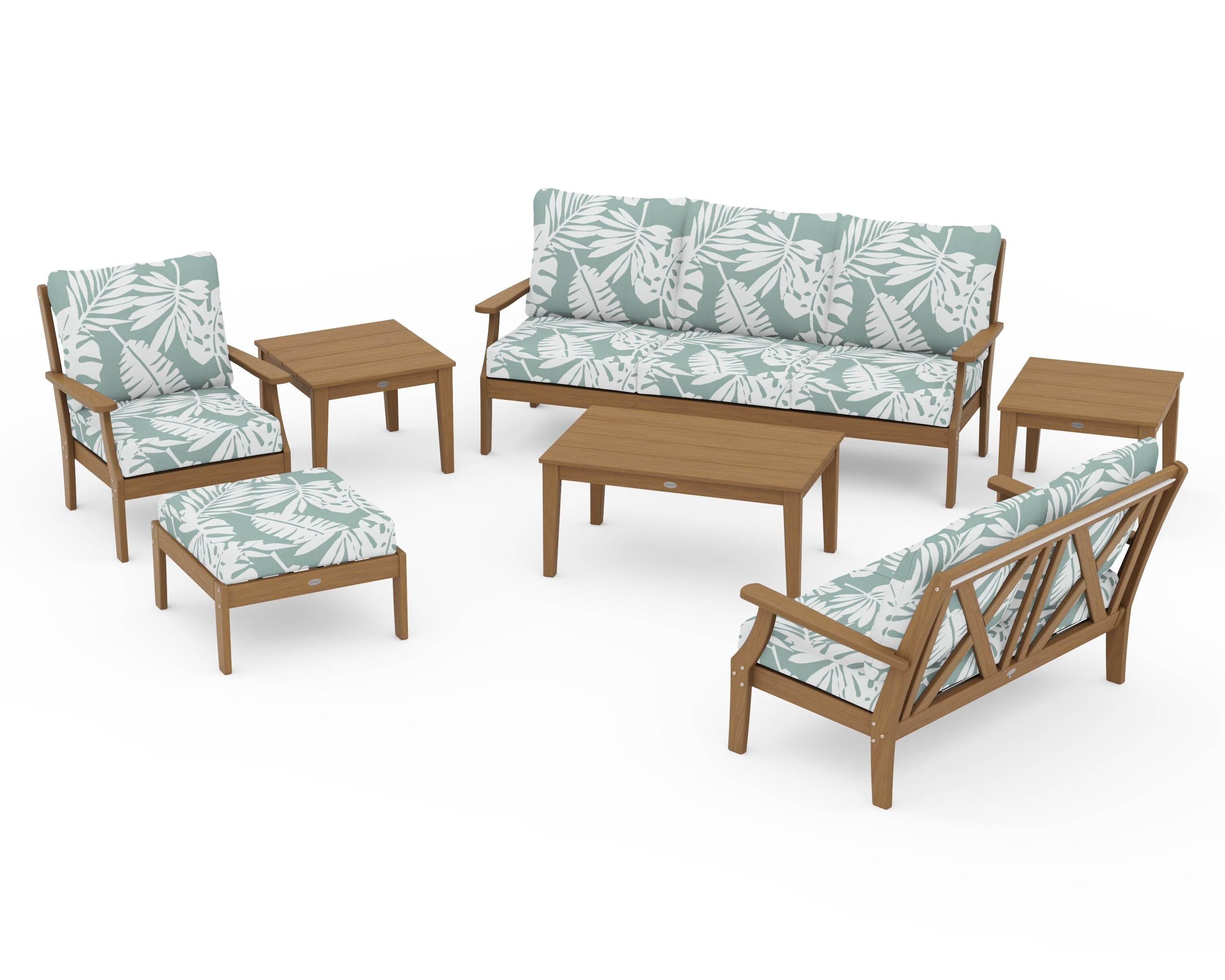 POLYWOOD Braxton 7-Piece Deep Seating Set in Natural / Leaf Glacier Spa