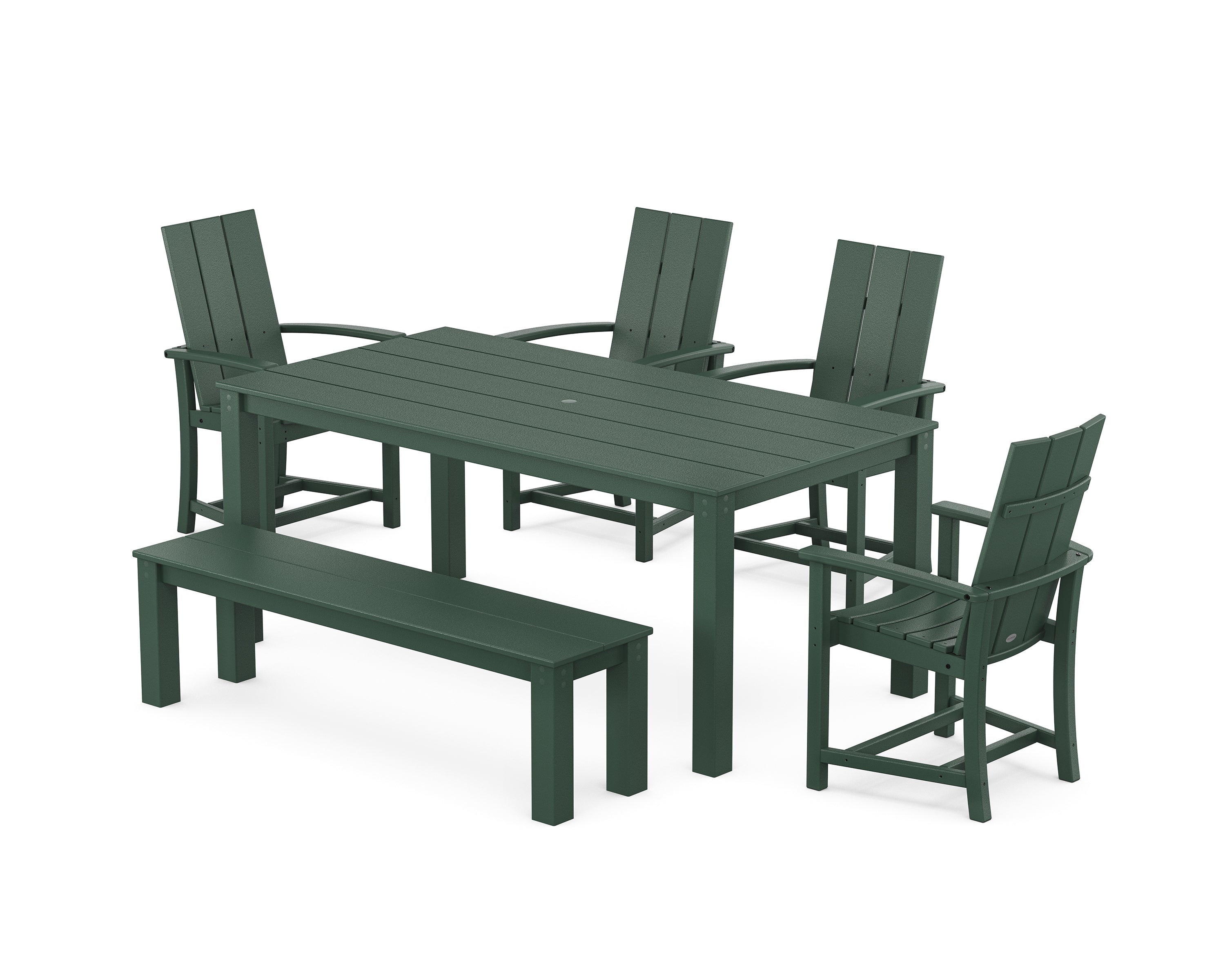 POLYWOOD Modern Adirondack 6-Piece Parsons Dining Set with Bench in Green
