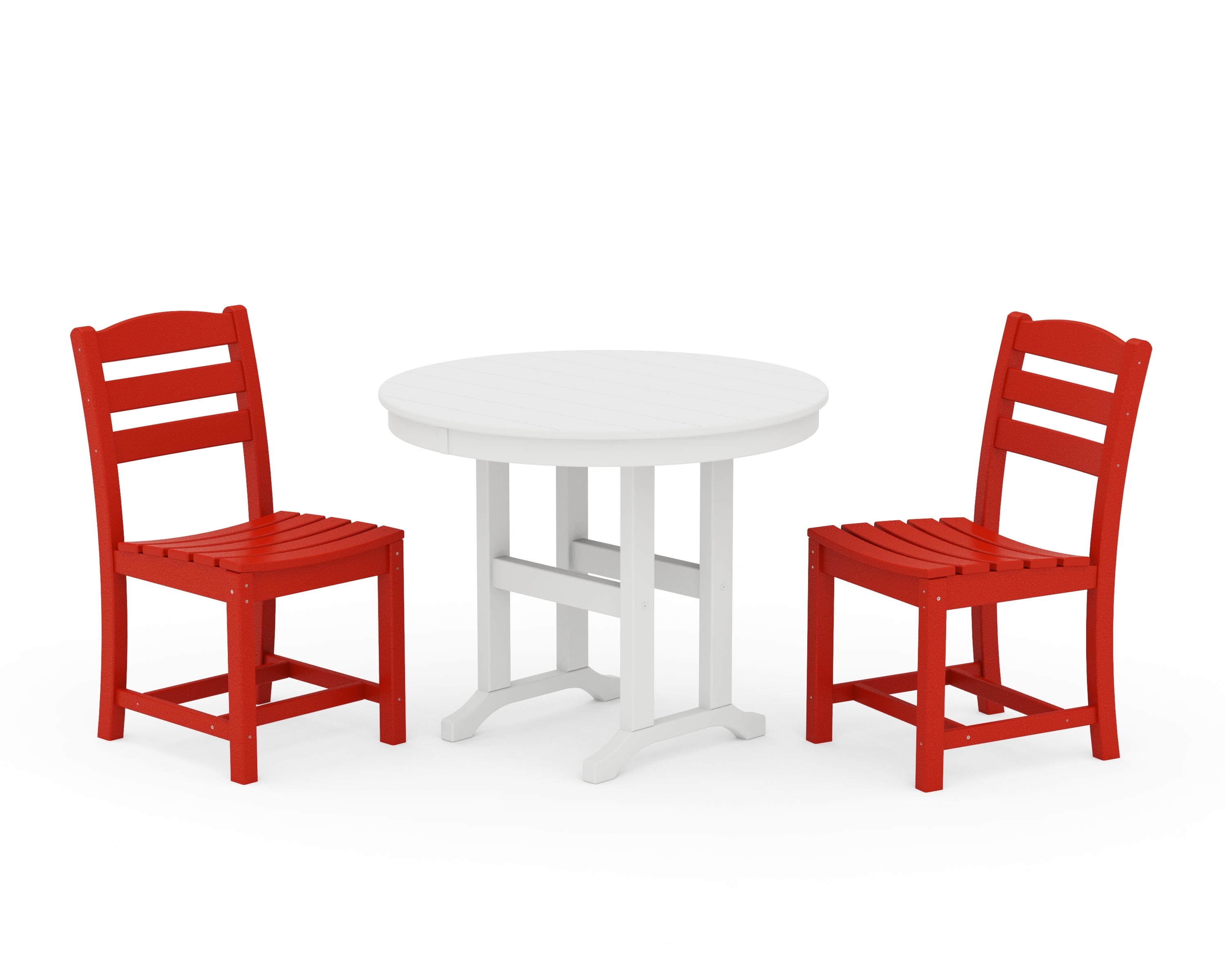 POLYWOOD La Casa Café Side Chair 3-Piece Round Dining Set in Sunset Red / White