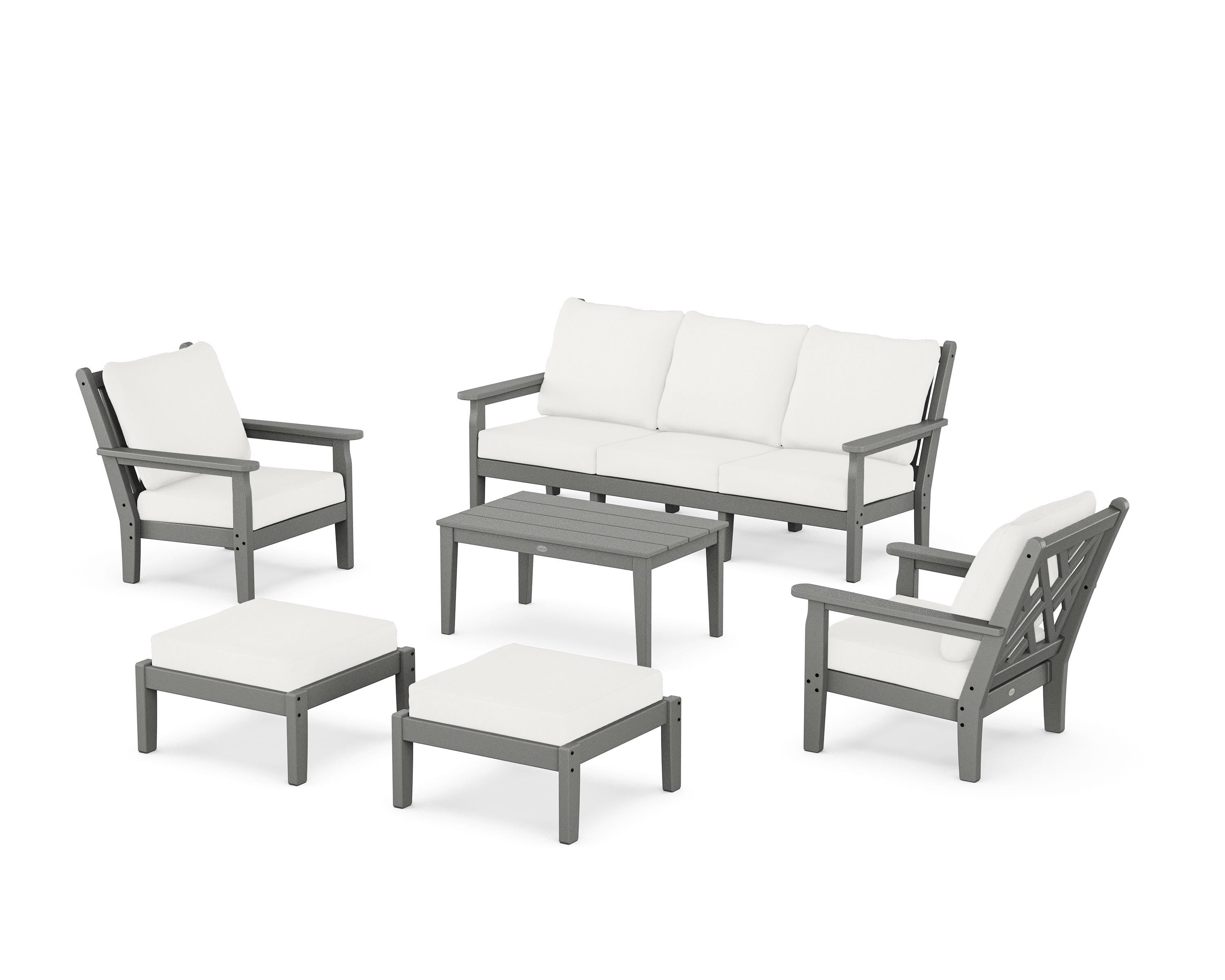 POLYWOOD Chippendale 6-Piece Lounge Sofa Set in Slate Grey / Natural Linen