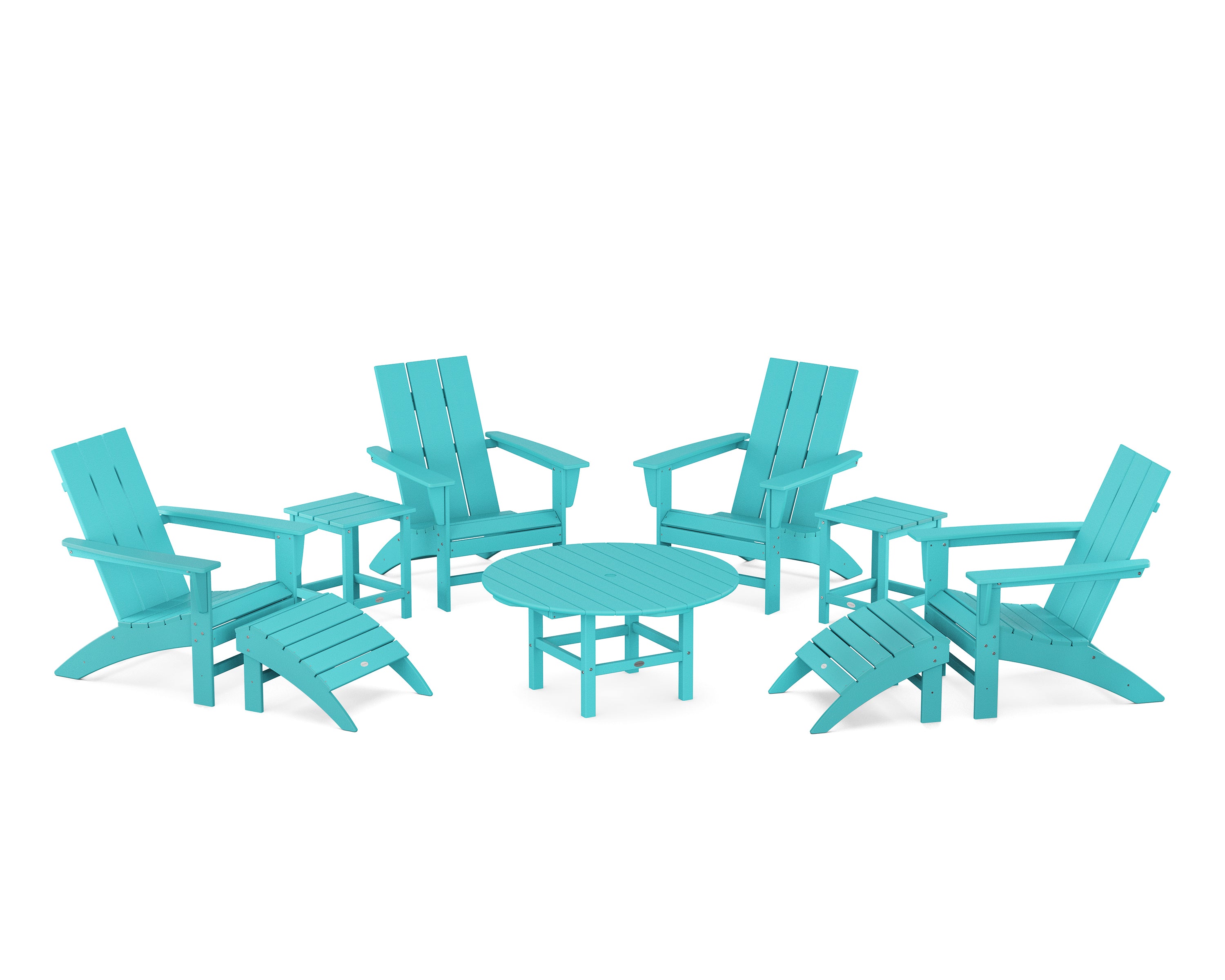 POLYWOOD® Modern Adirondack Chair 9-Piece Conversation Set in Aruba