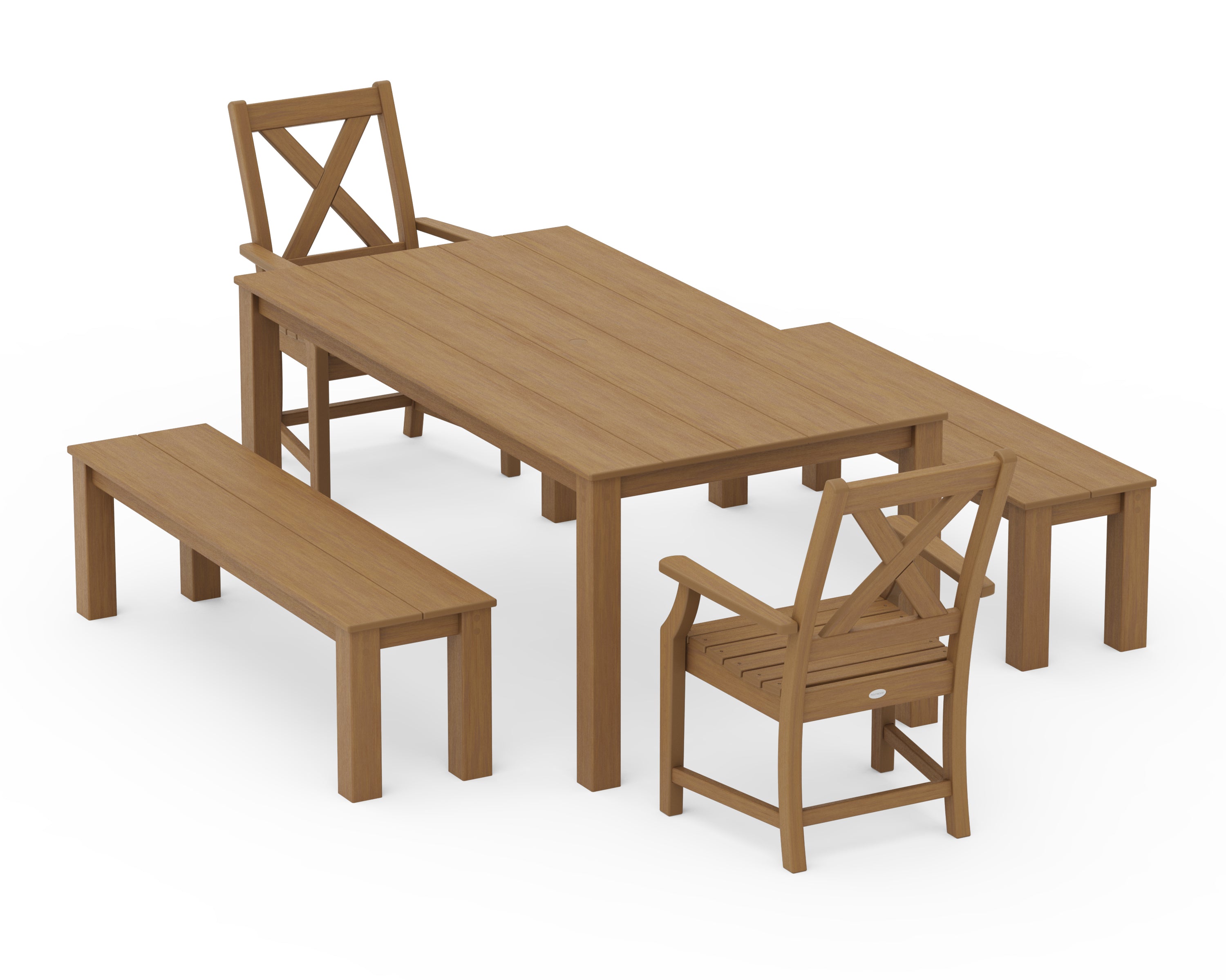 POLYWOOD Braxton 5-Piece Parsons Dining Set with Benches in Natural