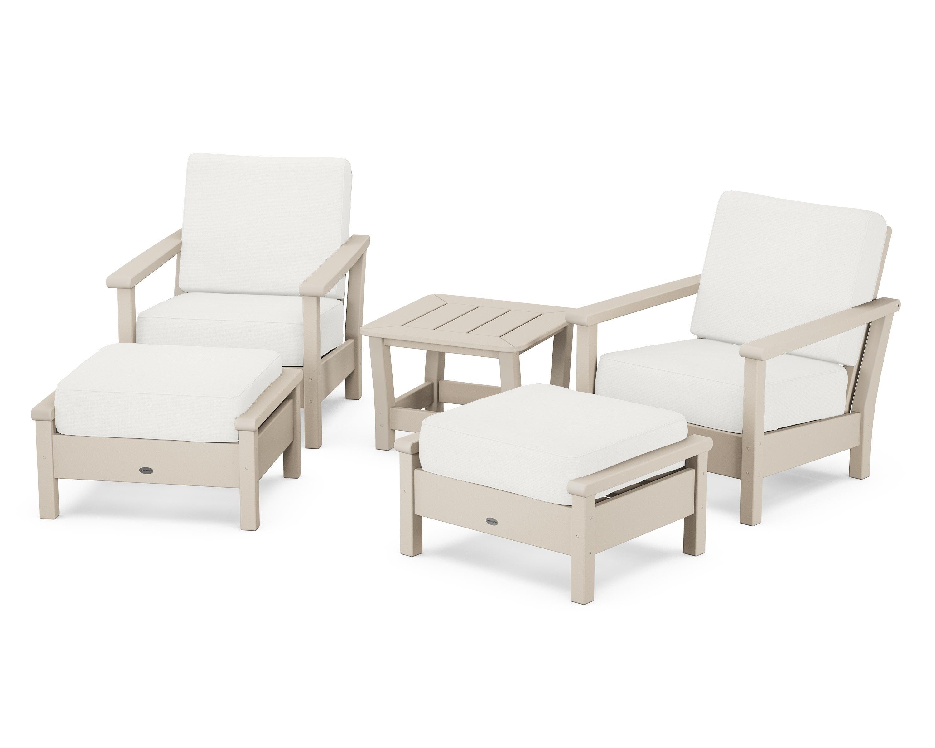 POLYWOOD Harbour 5-Piece Deep Seating Chair Set in Sand / Natural Linen