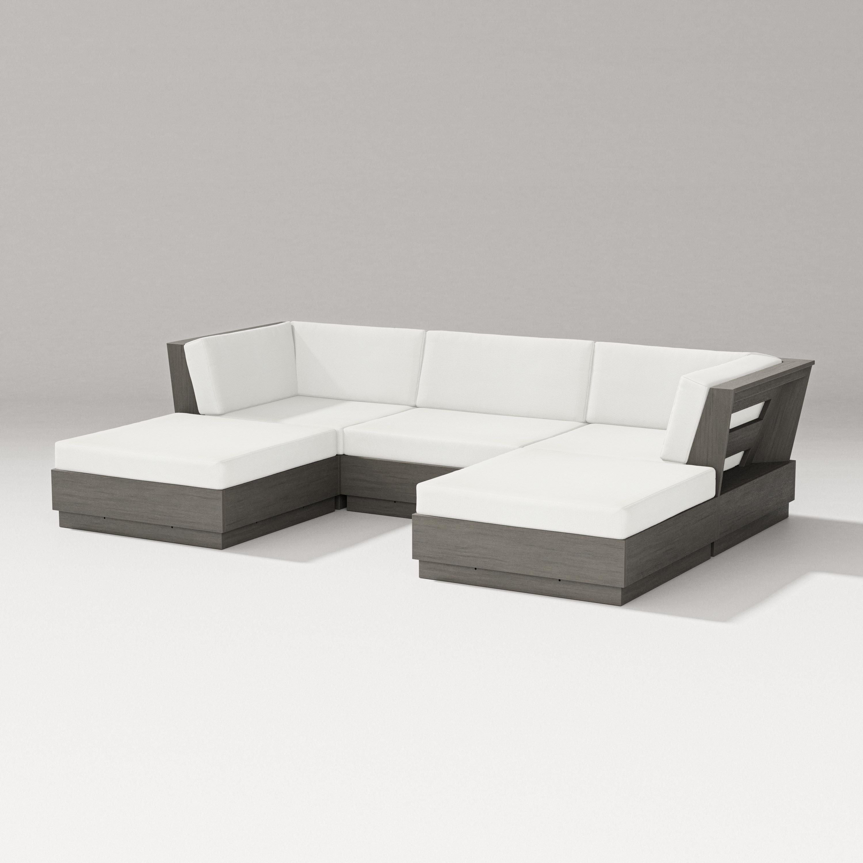 PW Designer Series Elevate Double Chaise Sectional in Driftwood / Natural Linen