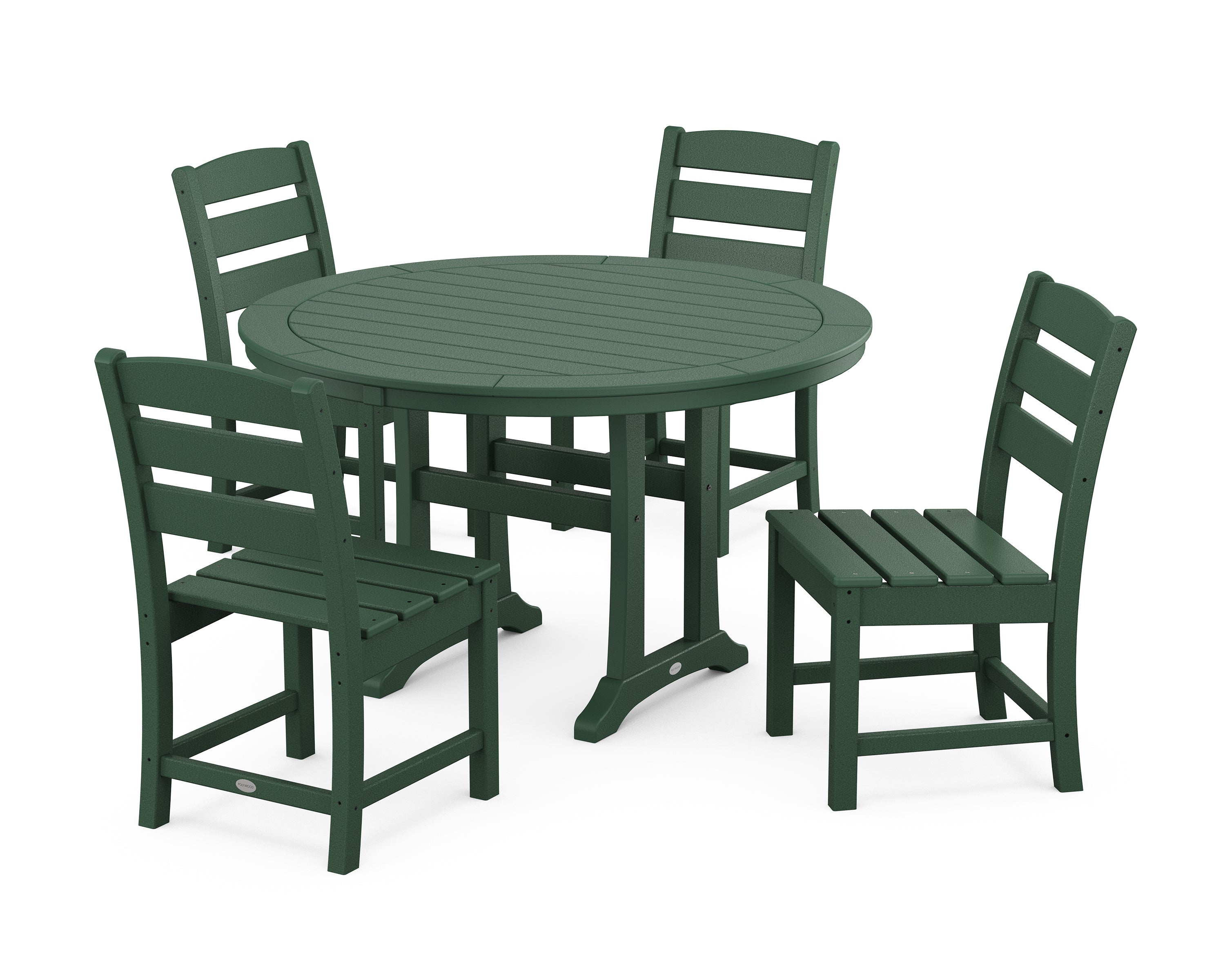 POLYWOOD® Lakeside Side Chair 5-Piece Round Dining Set With Trestle Legs in Green