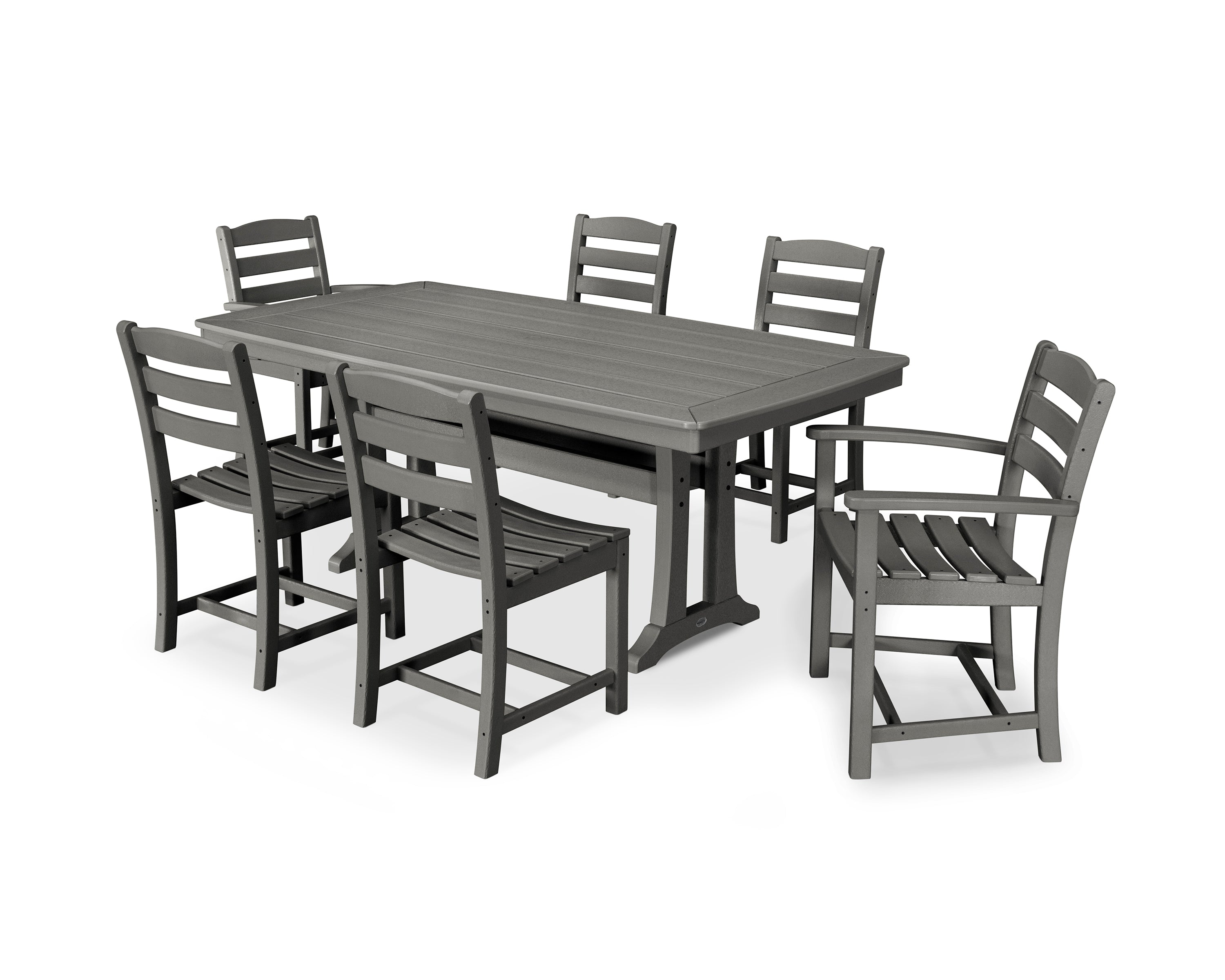 POLYWOOD La Casa Café 7-Piece Dining Set with Trestle Legs in Slate Grey