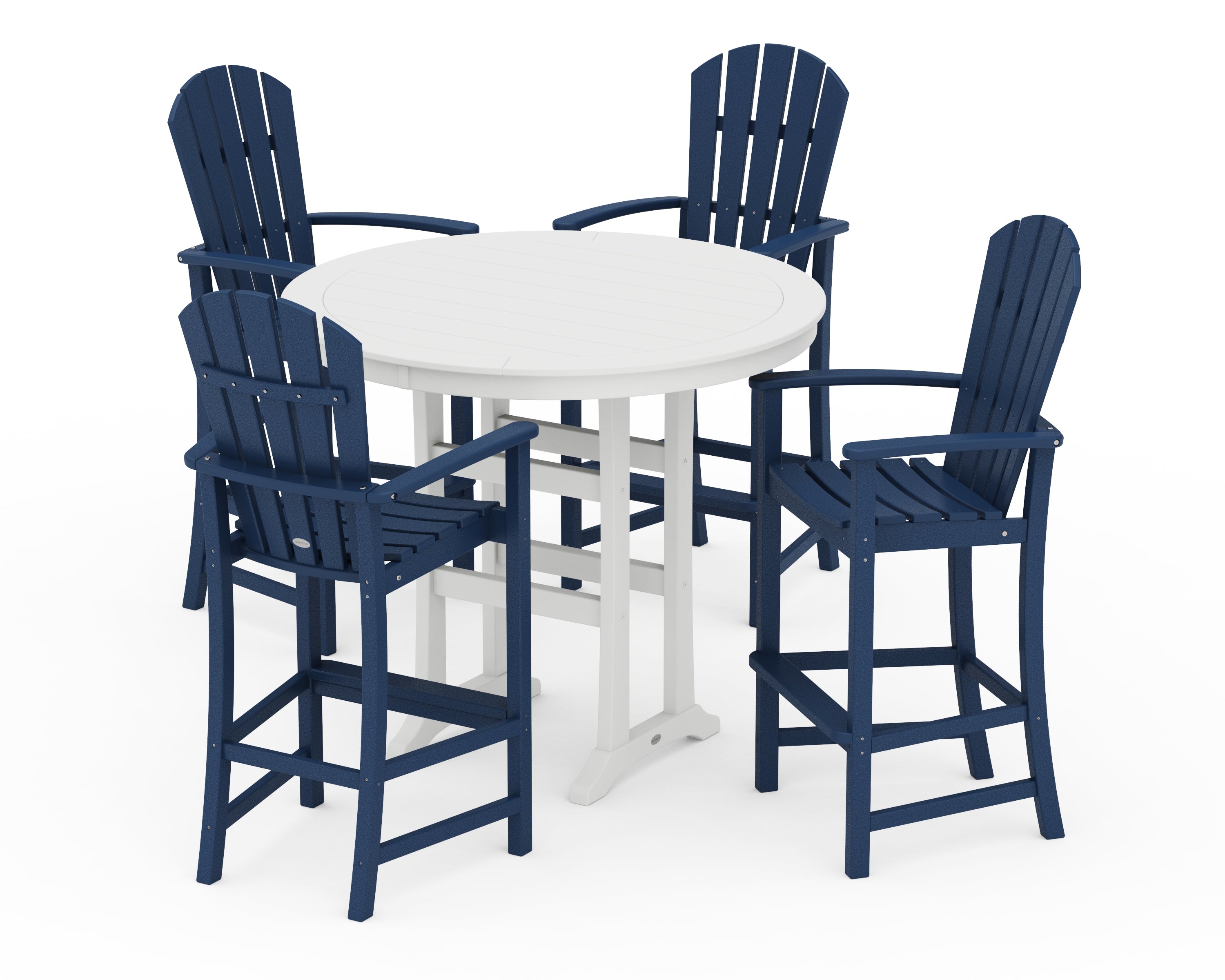 POLYWOOD Palm Coast 5-Piece Round Bar Set in Navy / White
