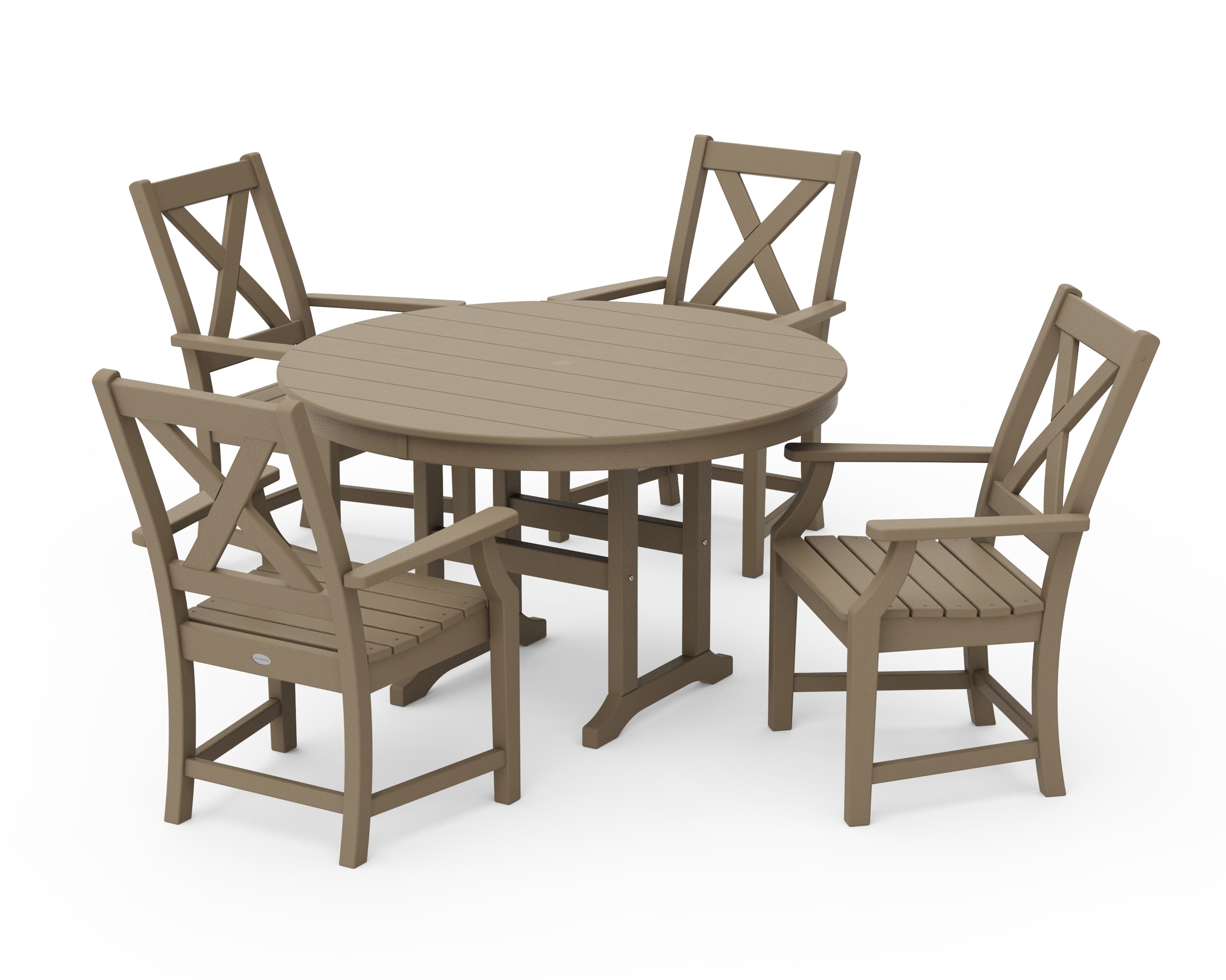POLYWOOD Braxton 5-Piece Round Farmhouse Dining Set in Vintage Sahara