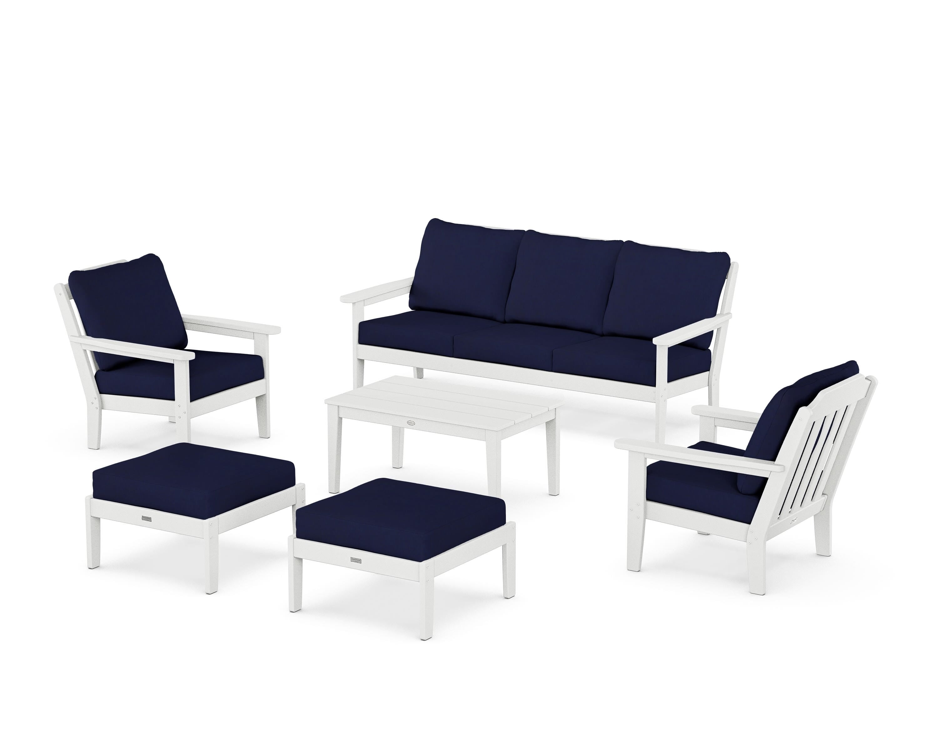 Country Living Cottage 6-Piece Lounge Sofa Set in White / Navy