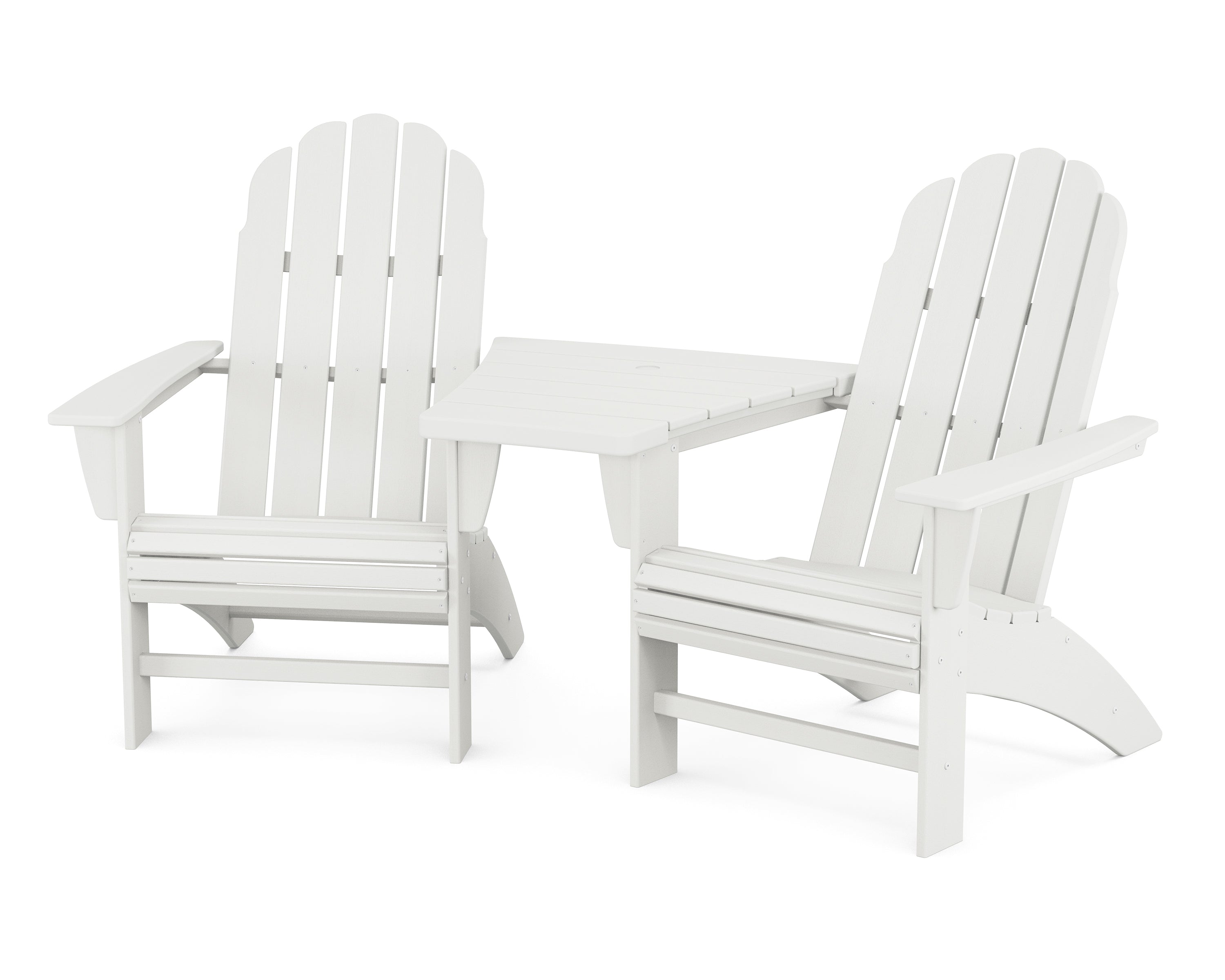 POLYWOOD® Vineyard 3-Piece Curveback Adirondack Set with Angled Connecting Table in Vintage White