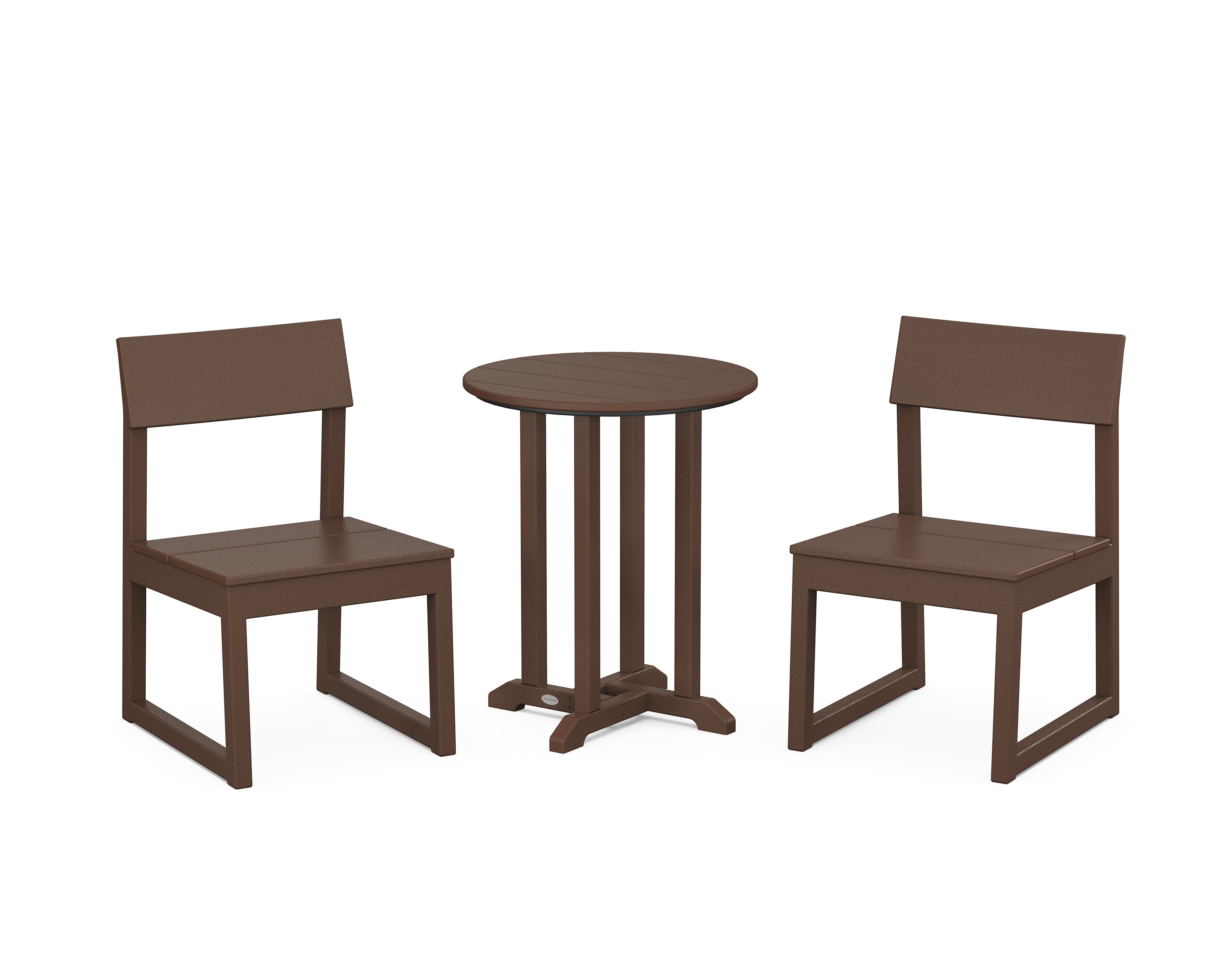 POLYWOOD EDGE Side Chair 3-Piece Round Bistro Dining Set in Mahogany