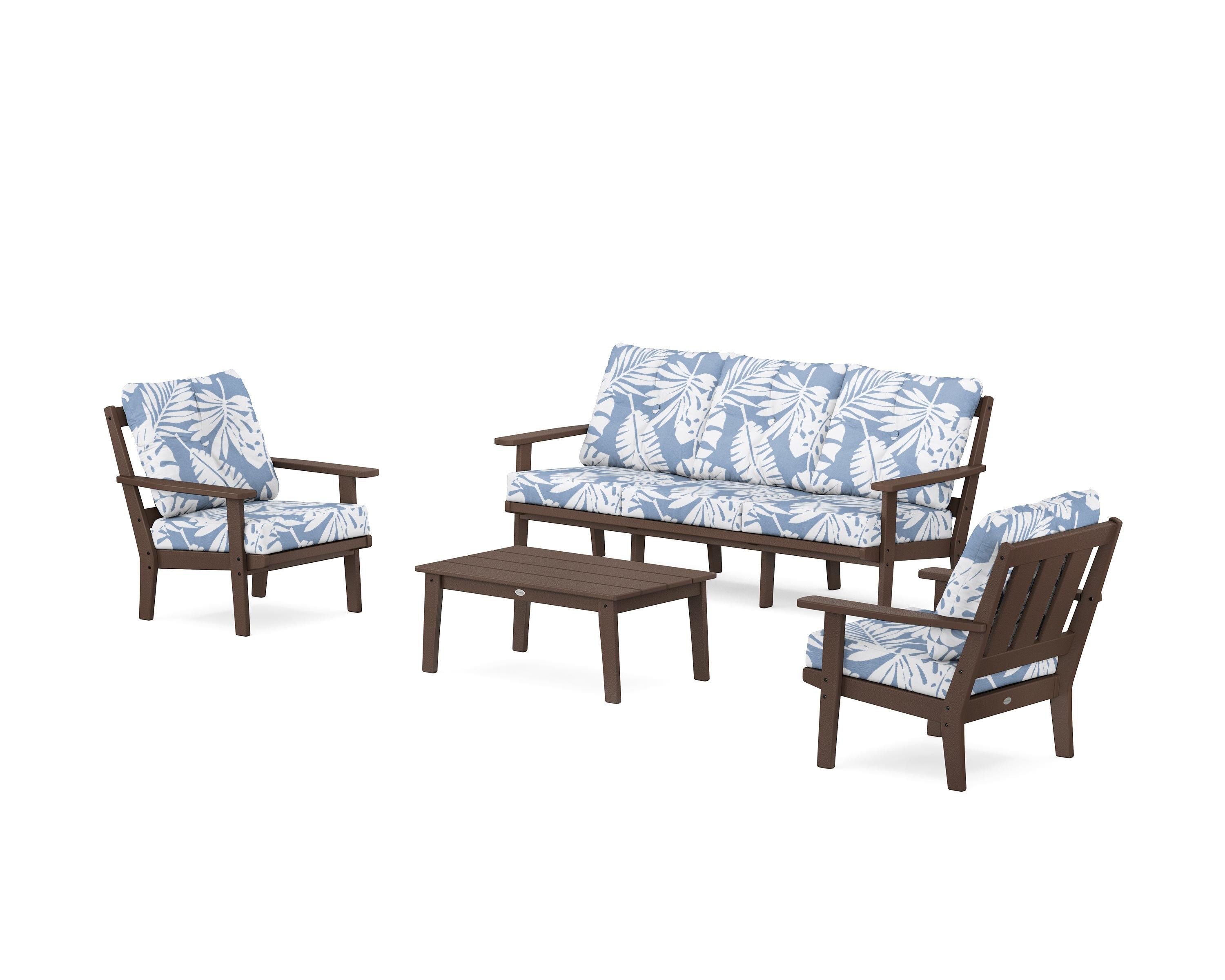 POLYWOOD Oxford 4-Piece Deep Seating Set with Sofa in Mahogany / Leaf Sky Blue