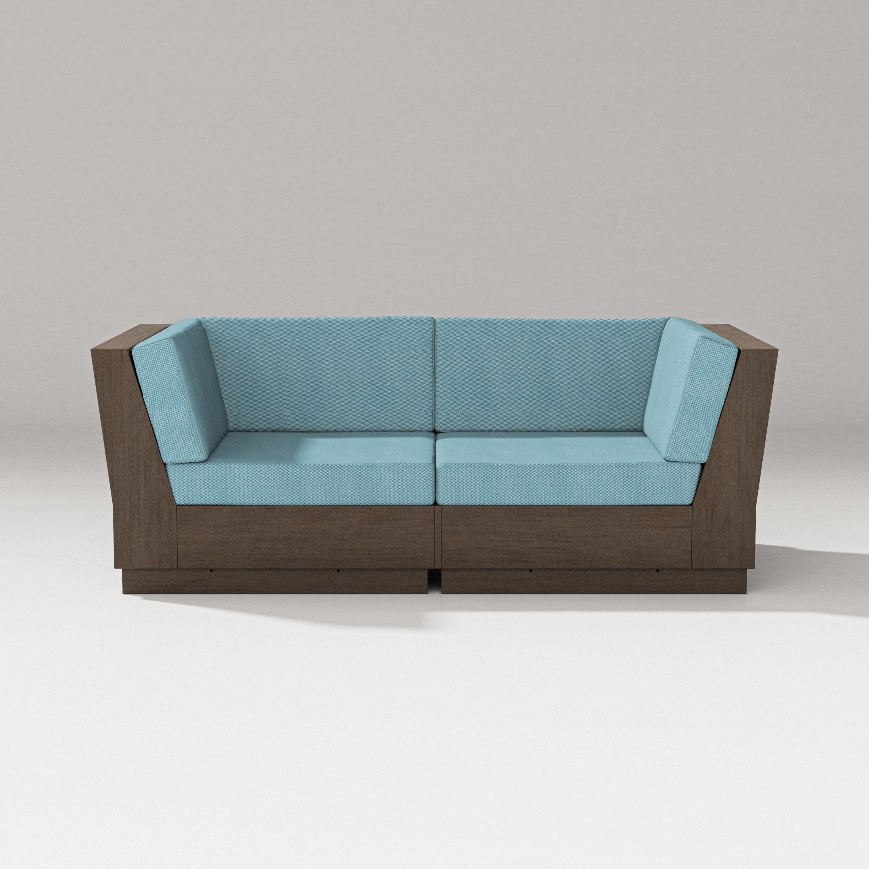 PW Designer Series Elevate Loveseat Sectional in Kona / Lattice Sky Blue