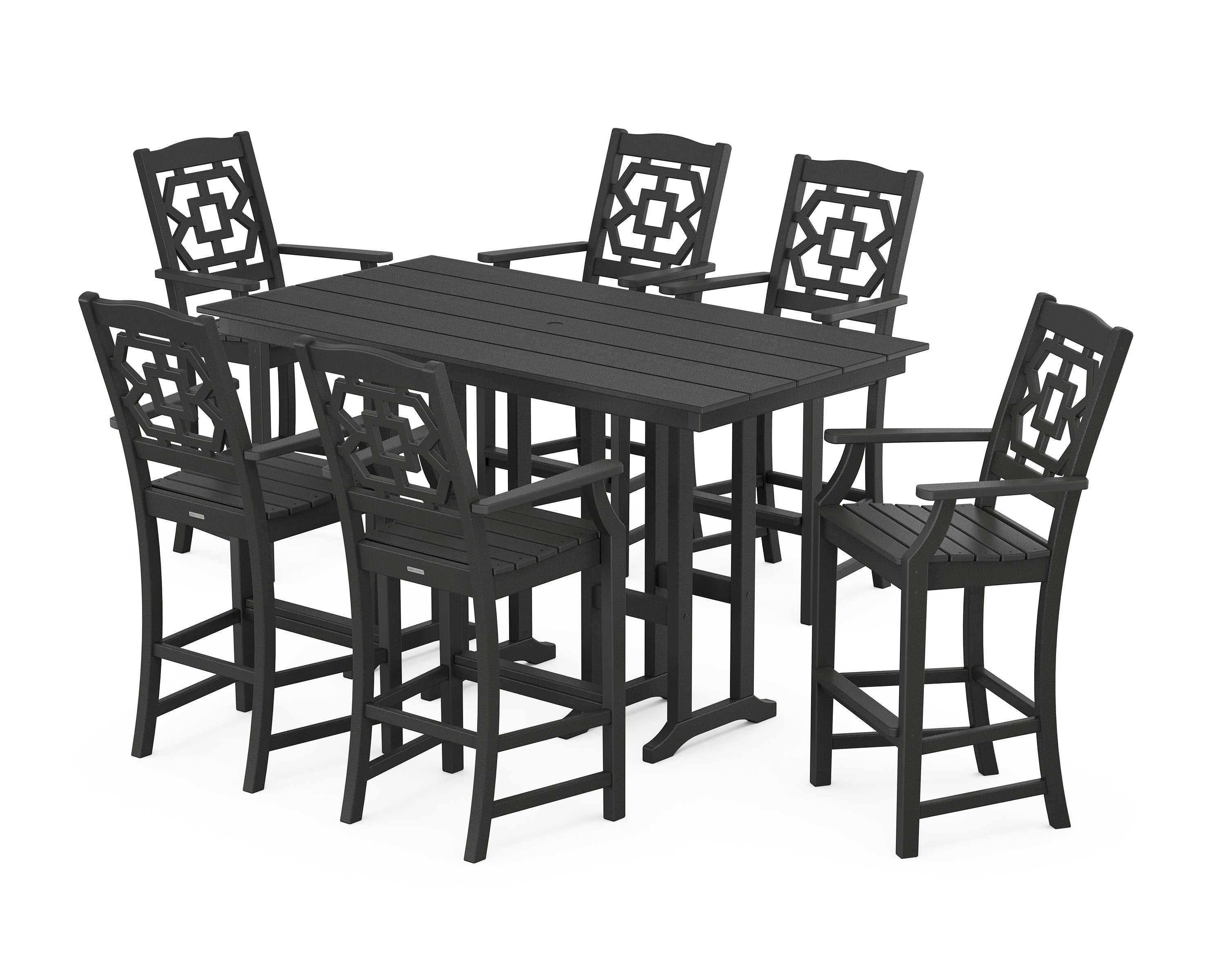 Martha Stewart by POLYWOOD Chinoiserie Arm Chair 7-Piece Farmhouse Bar Set in Black
