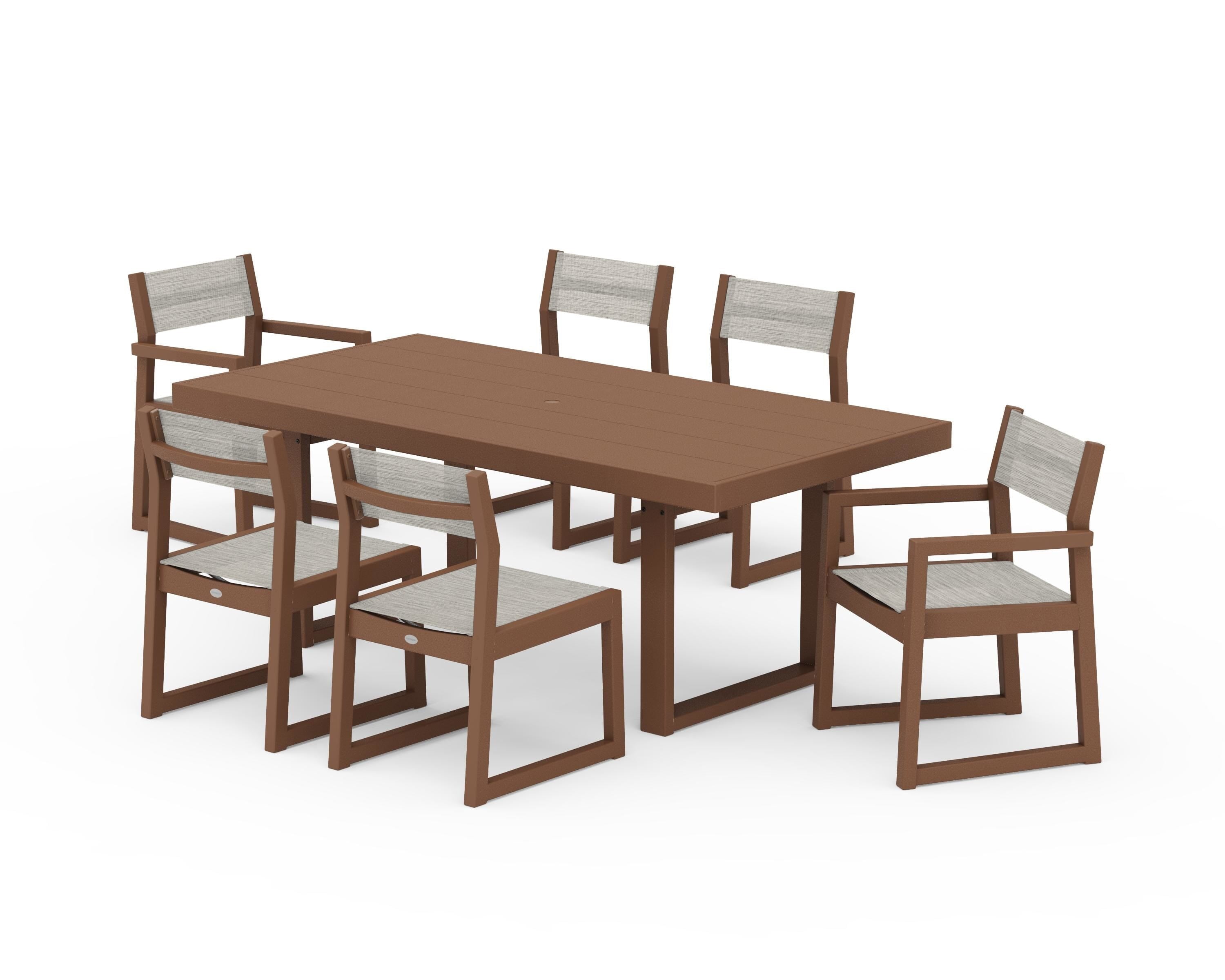 POLYWOOD EDGE Sling 7-Piece Dining Set in Teak / Birch Sling
