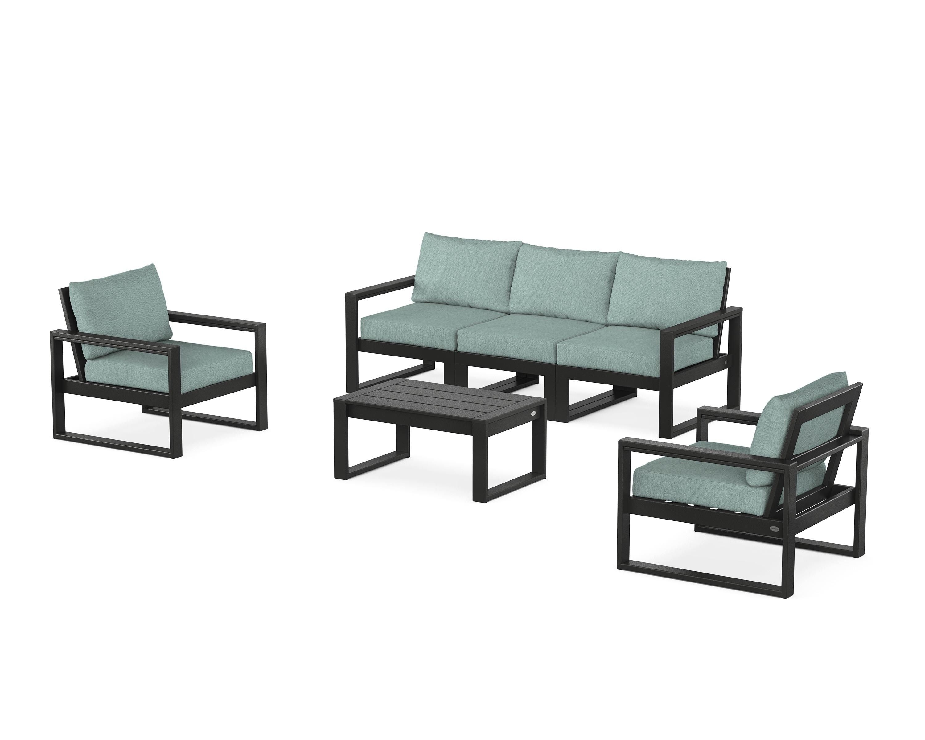 POLYWOOD EDGE Sectional 4-Piece Deep Seating Set with Sofa in Black / Glacier Spa