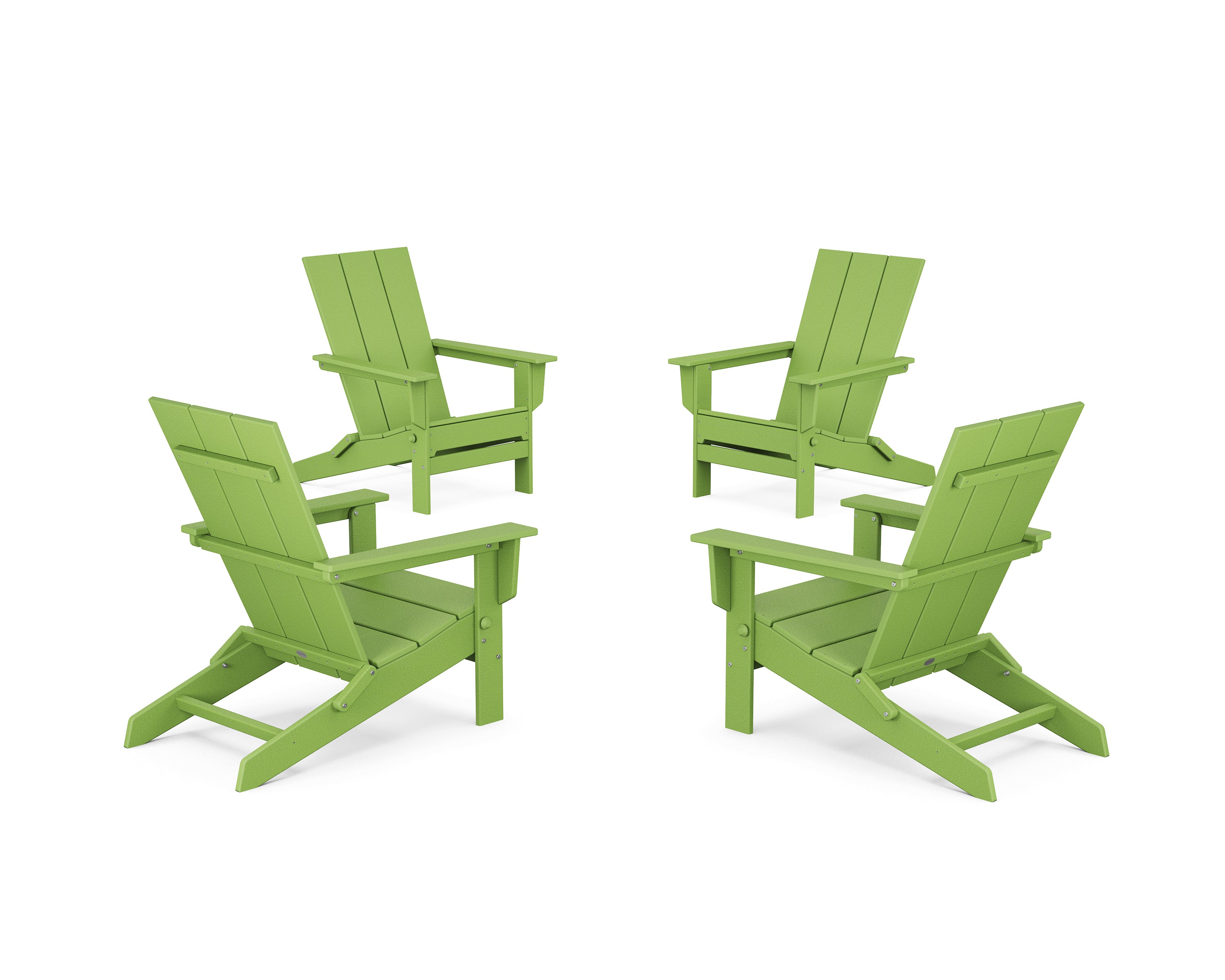 POLYWOOD 4-Piece Modern Studio Folding Adirondack Chair Conversation Set in Lime