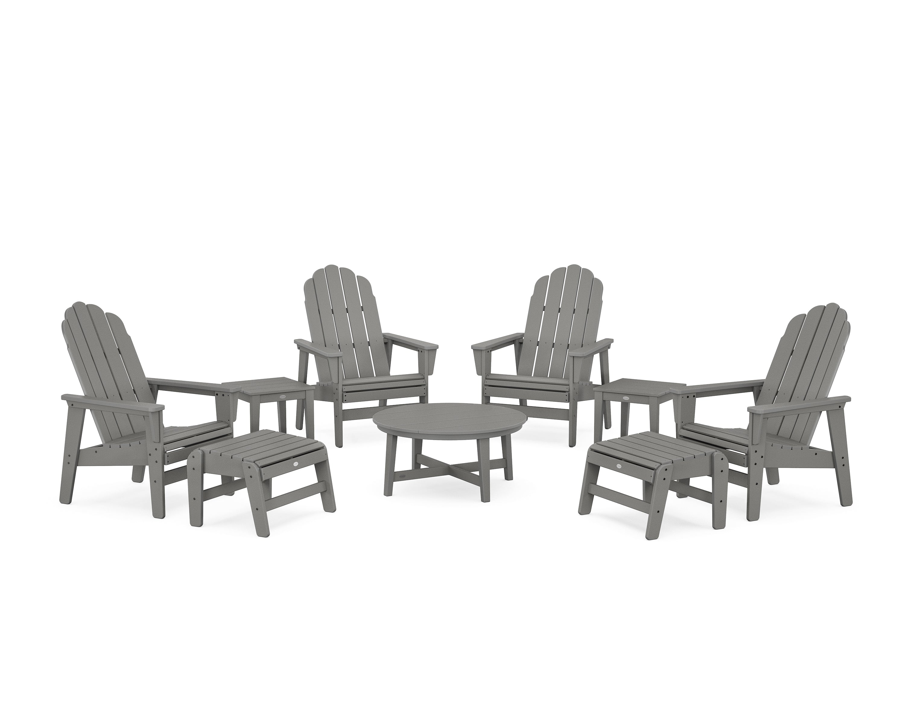POLYWOOD Vineyard Grand Upright Adirondack 9-Piece Conversation Set in Slate Grey