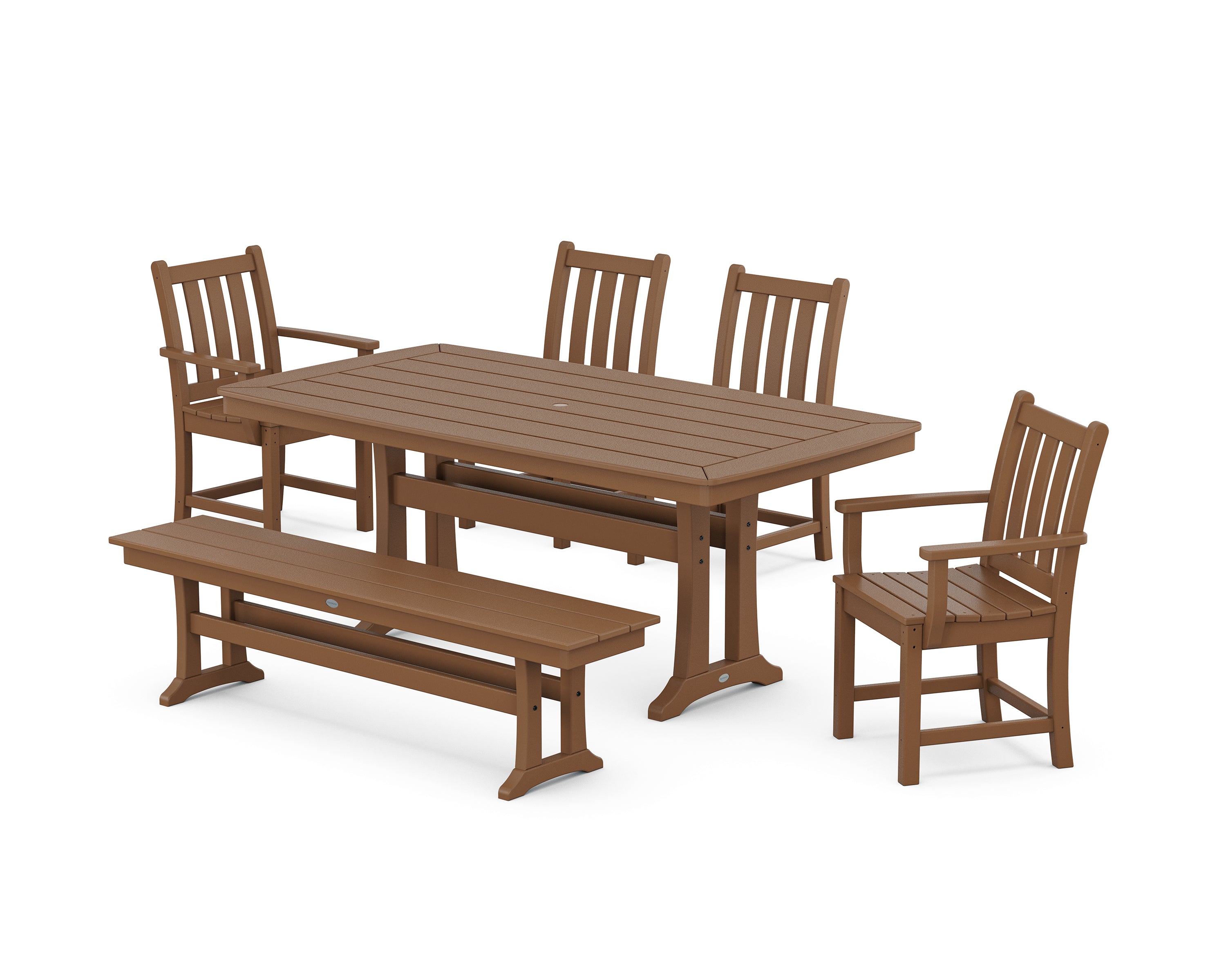 POLYWOOD Traditional Garden 6-Piece Dining Set with Trestle Legs in Teak