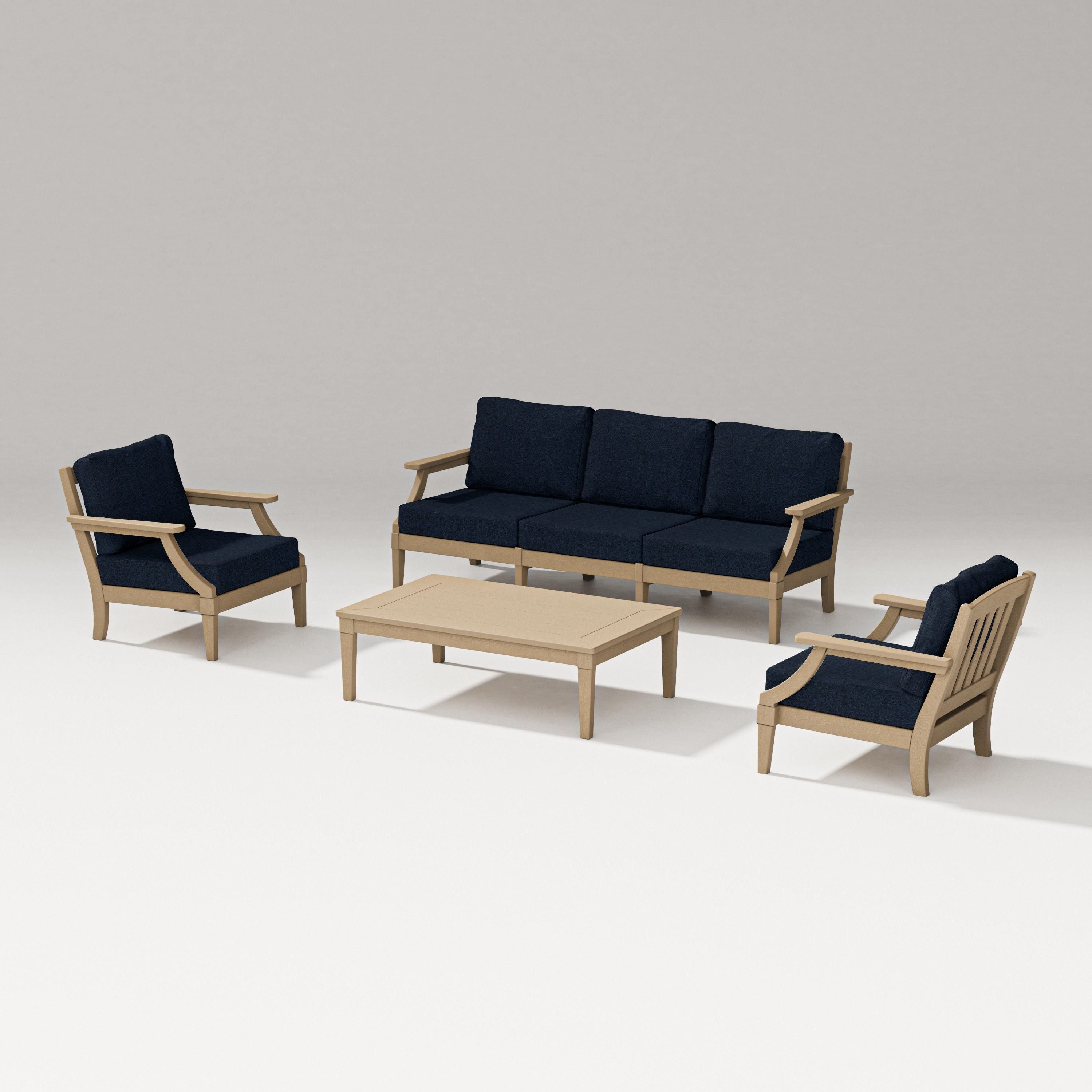 PW Designer Series Estate 4-Piece Lounge Sofa Set in Vintage Sahara / Marine Indigo