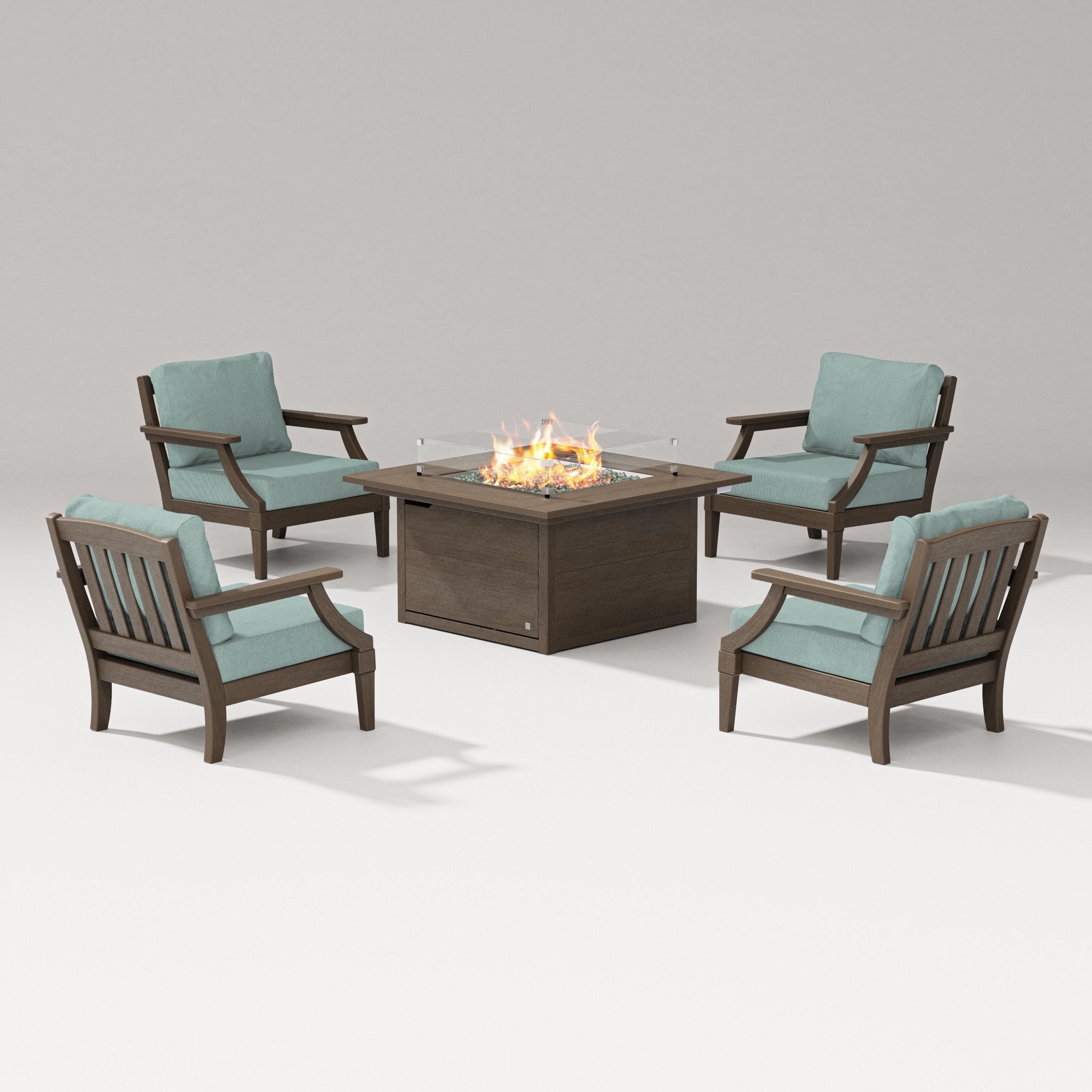 PW Designer Series Estate 5-Piece Lounge Fire Table Set in Kona / Glacier Spa