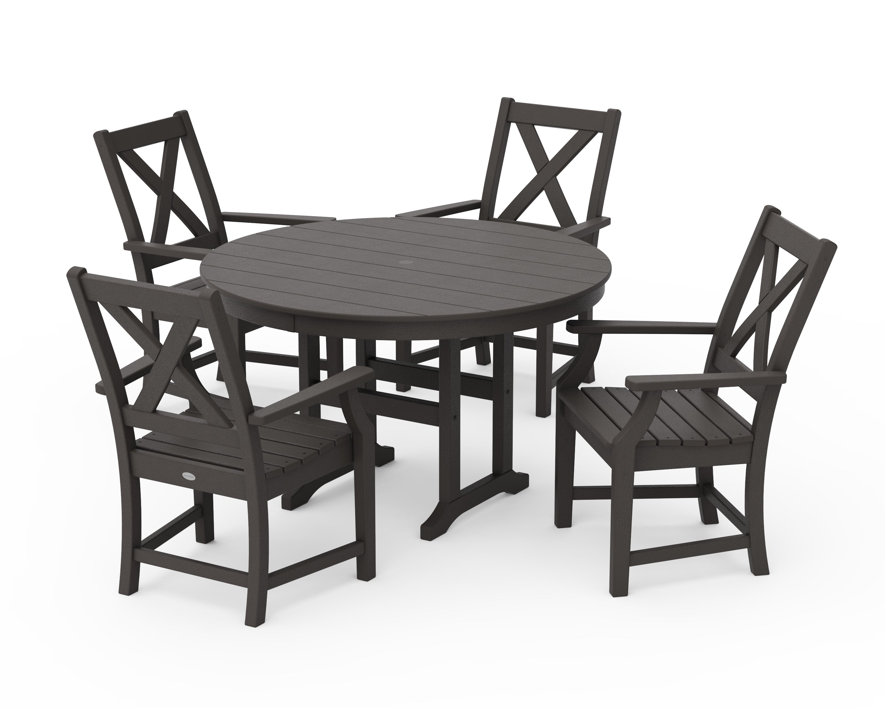 POLYWOOD Braxton 5-Piece Round Farmhouse Dining Set in Vintage Coffee