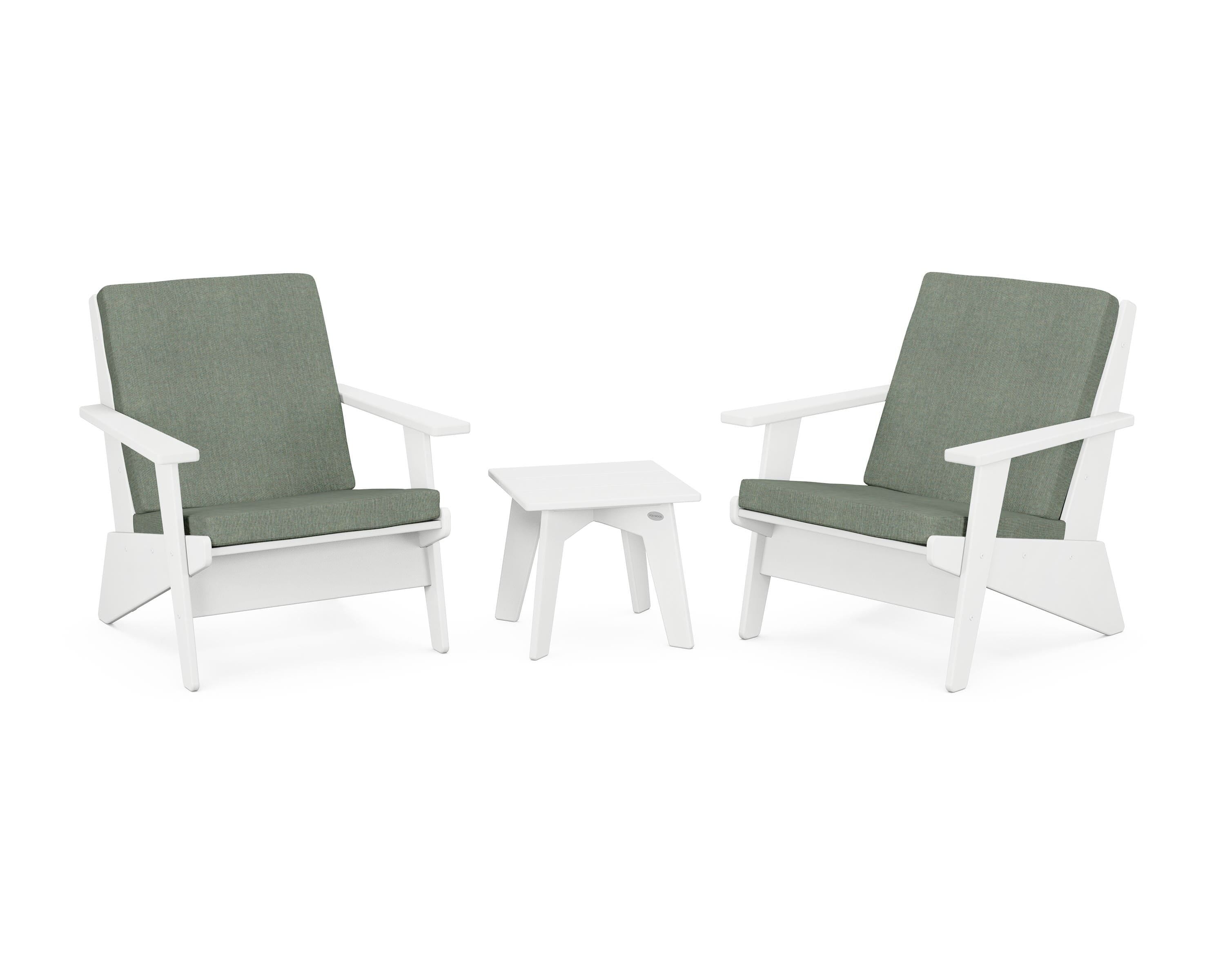 POLYWOOD Riviera Modern Lounge 3-Piece Set in White / Cast Sage