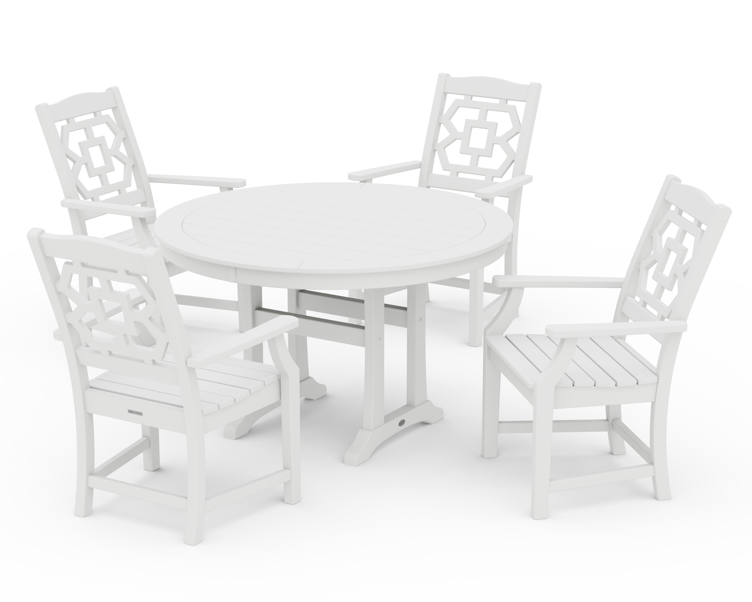 Martha Stewart by POLYWOOD Chinoiserie 5-Piece Round Dining Set with Trestle Legs in White