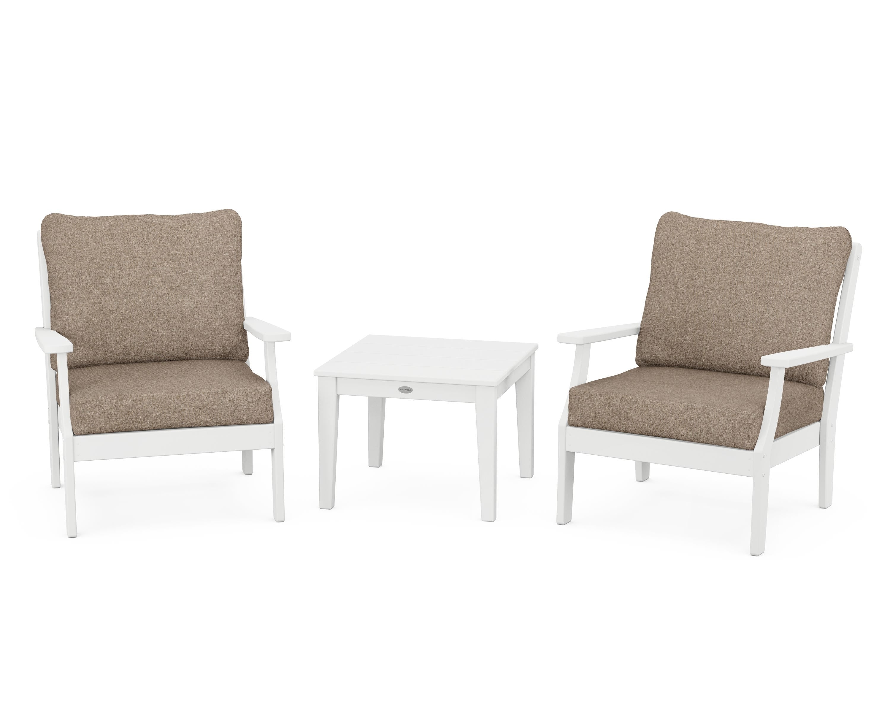 POLYWOOD Braxton 3-Piece Deep Seating Set in White / Spiced Burlap
