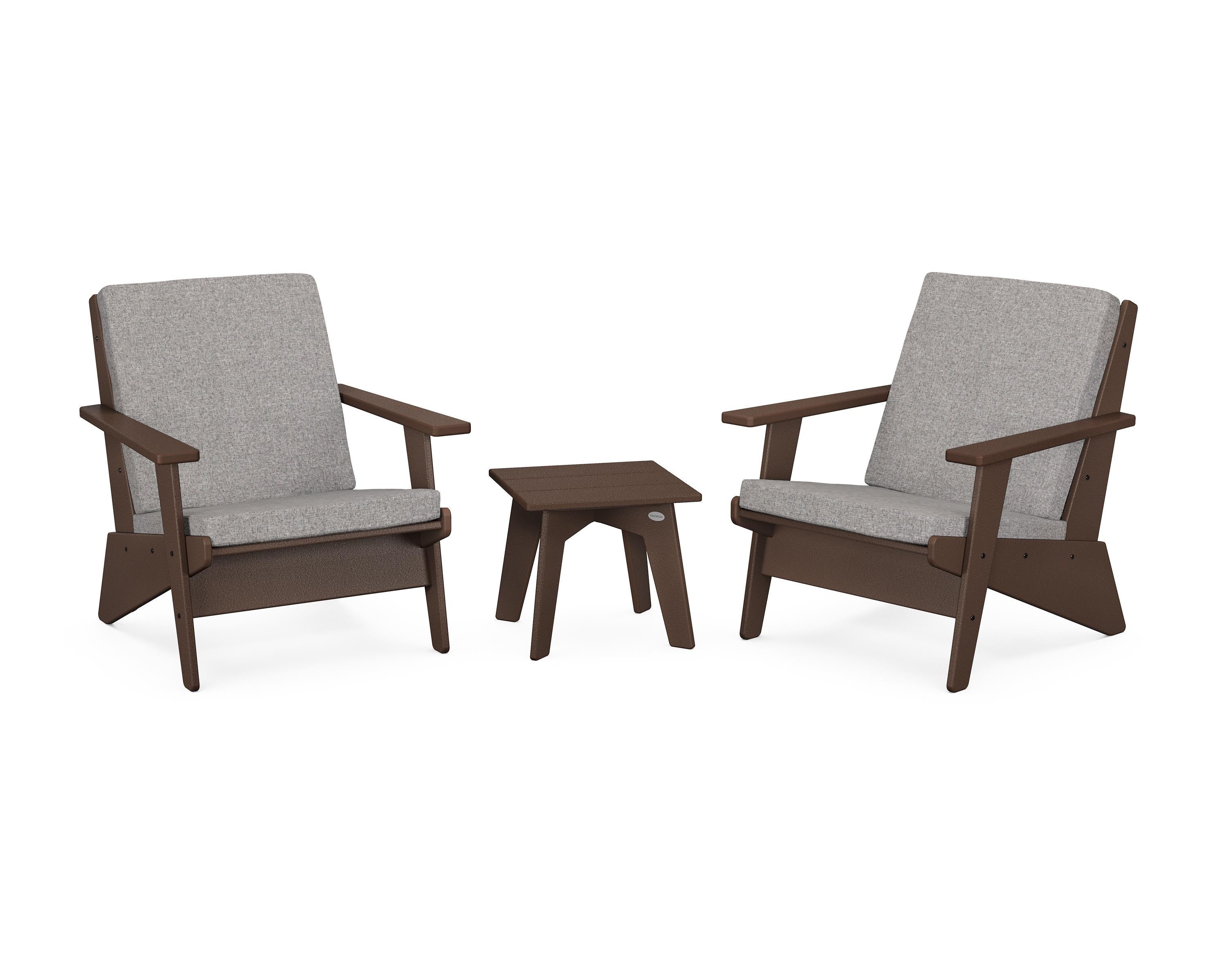 POLYWOOD Riviera Modern Lounge 3-Piece Set in Mahogany / Grey Mist