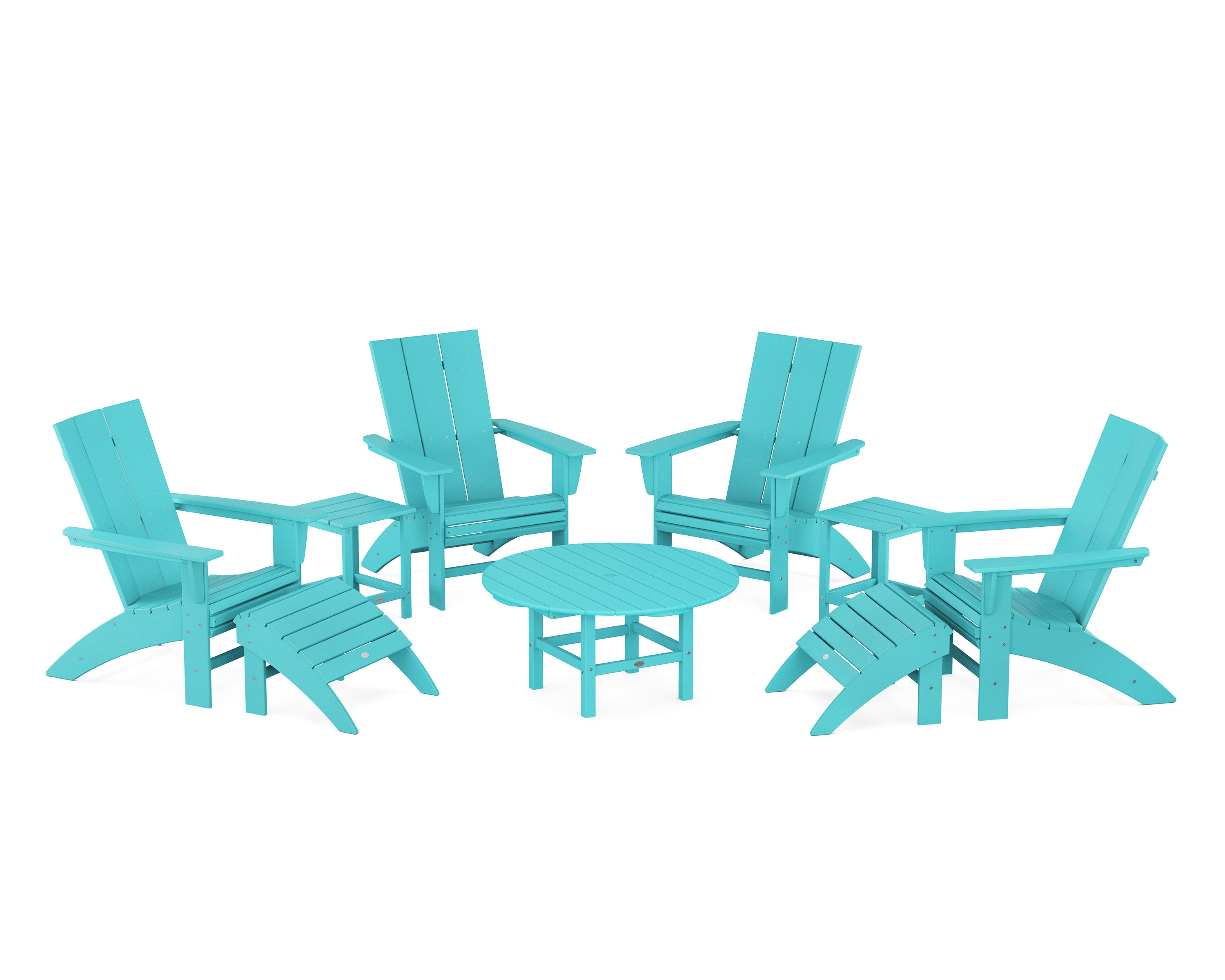 POLYWOOD® Modern Curveback Adirondack Chair 9-Piece Conversation Set in Aruba