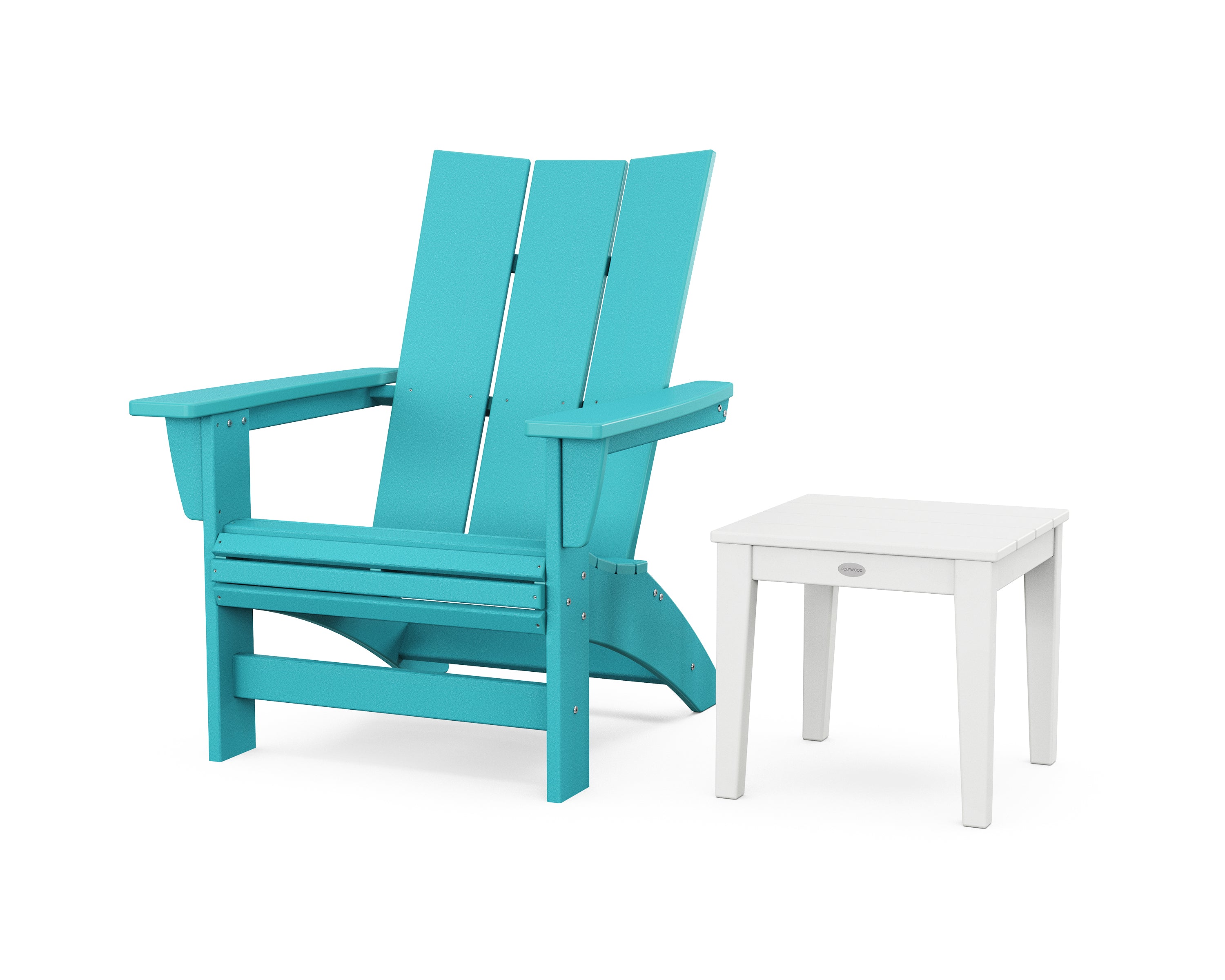 POLYWOOD Modern Grand Adirondack Chair with Side Table in Aruba / White