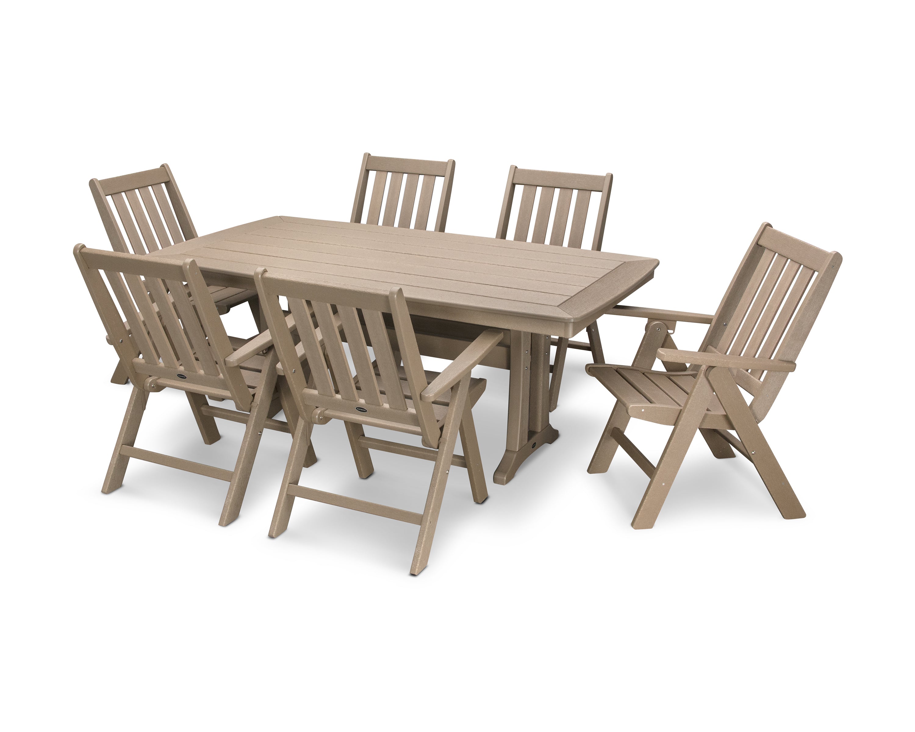 POLYWOOD Vineyard Folding Chair 7-Piece Dining Set with Trestle Legs in Vintage Sahara