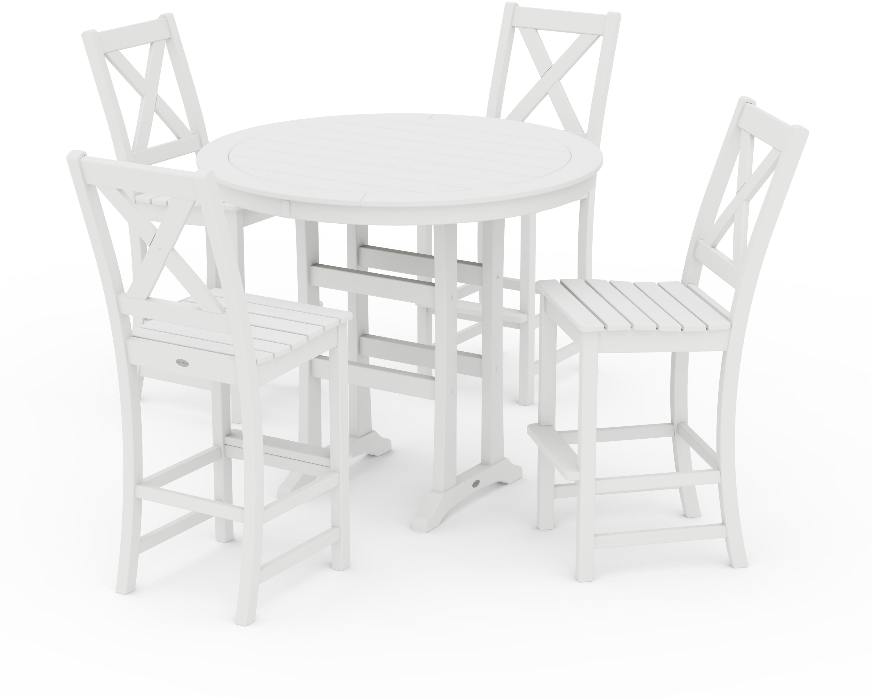 POLYWOOD Braxton 5-Piece Nautical Trestle Arm Chair Bar Set in White
