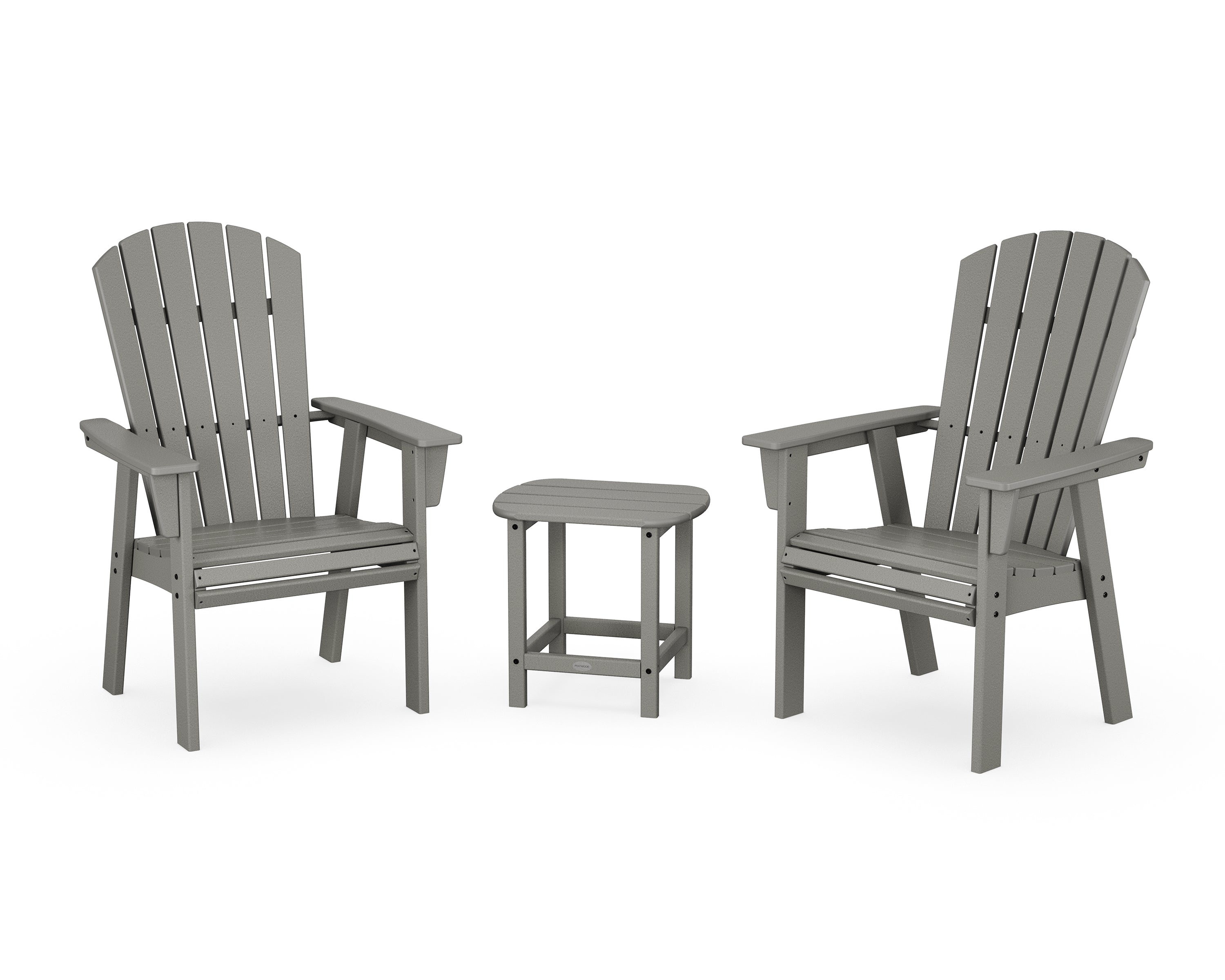POLYWOOD Nautical 3-Piece Curveback Upright Adirondack Chair Set in Slate Grey