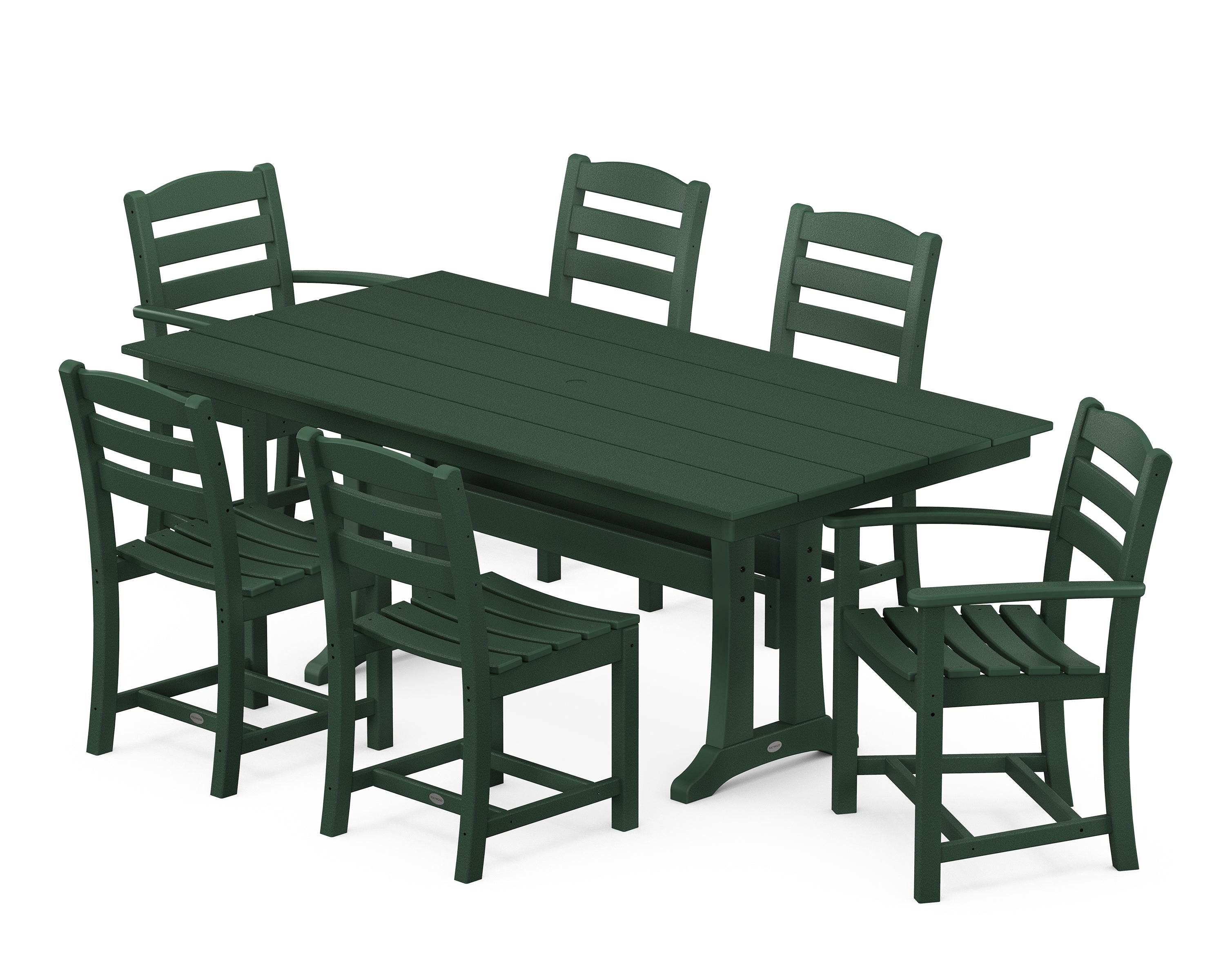 POLYWOOD La Casa Café 7-Piece Farmhouse Dining Set with Trestle Legs in Green