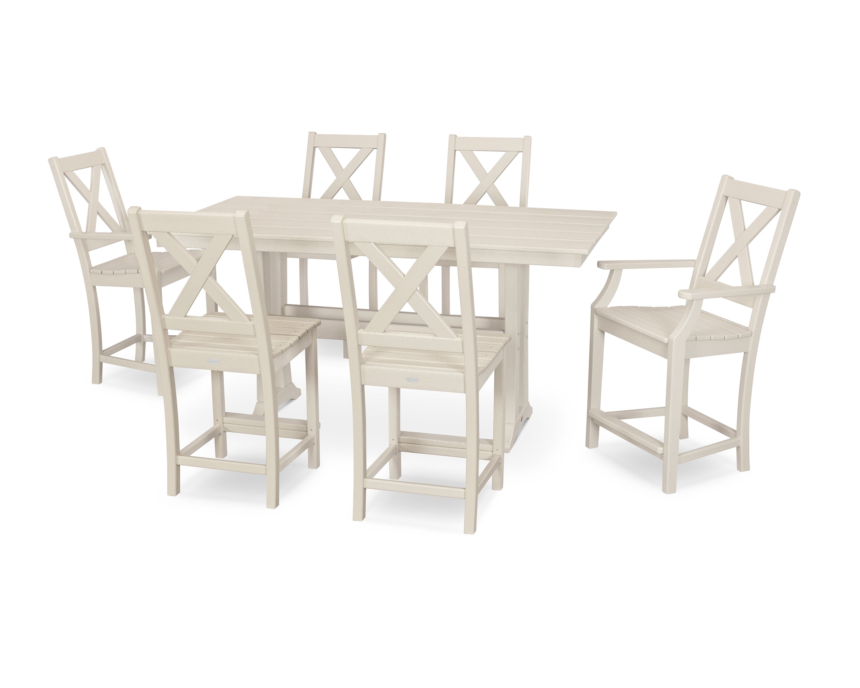 POLYWOOD Braxton 7-Piece Farmhouse Trestle Counter Set in Sand