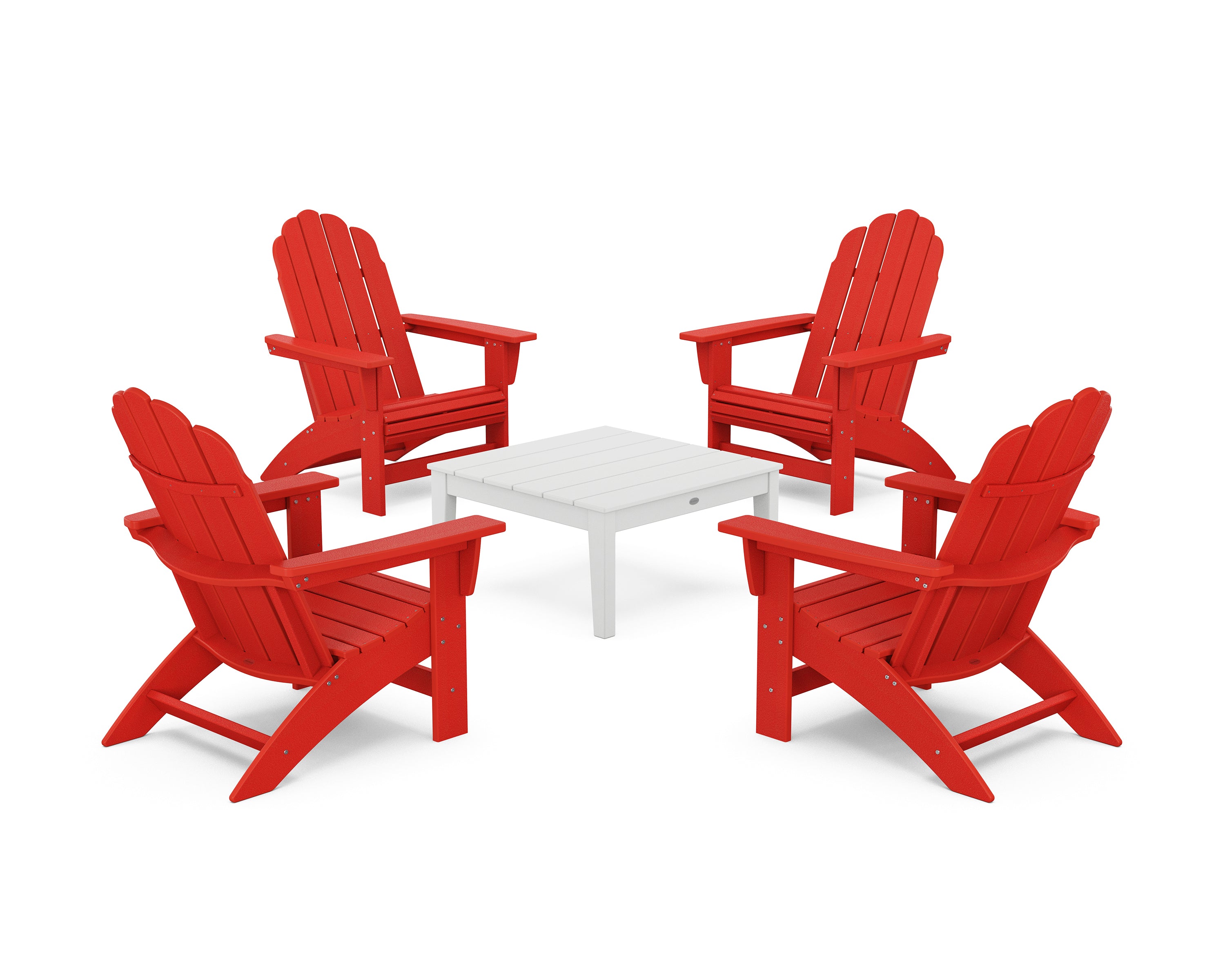 POLYWOOD 5-Piece Vineyard Grand Adirondack Chair Conversation Group in Sunset Red / White