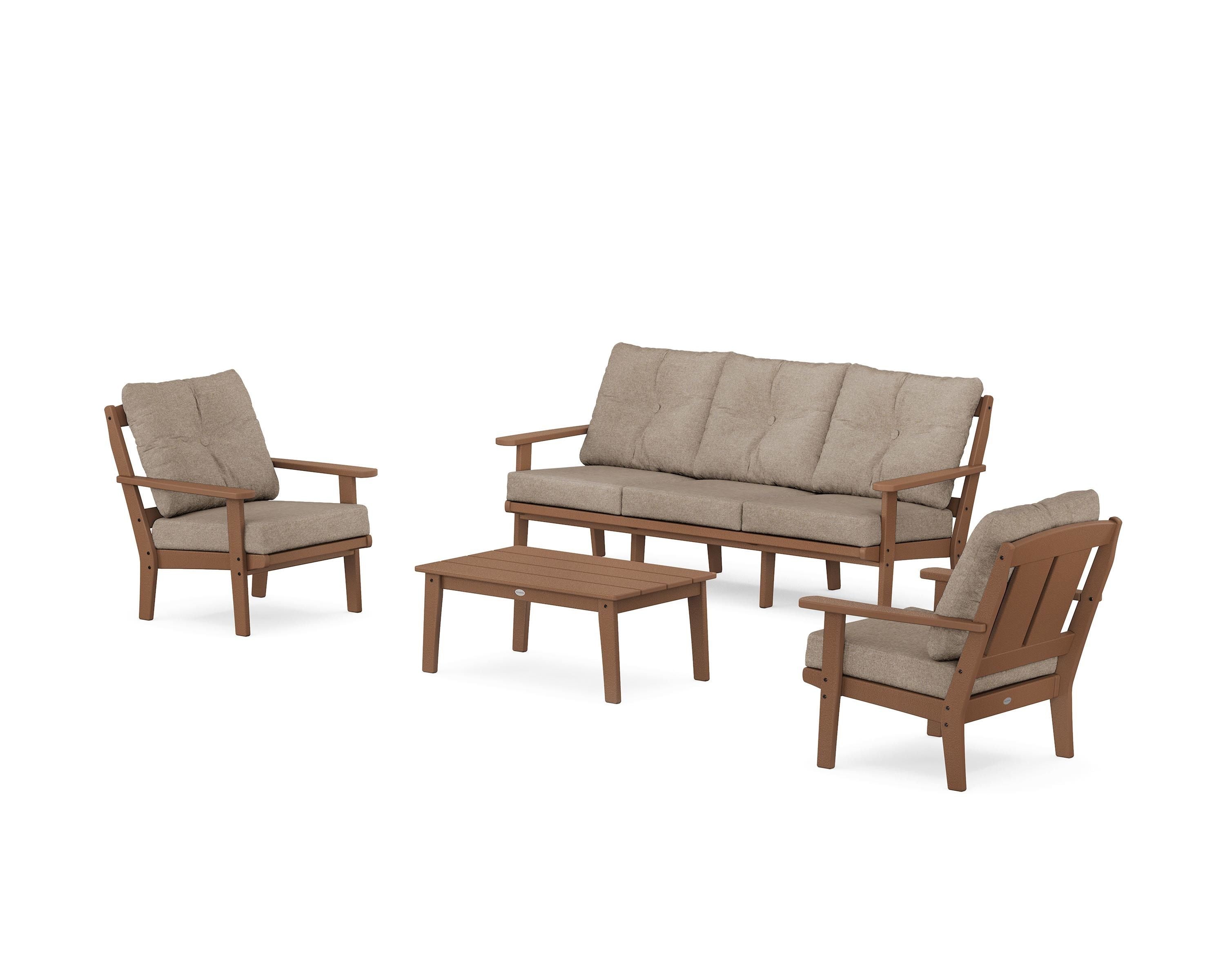 POLYWOOD Mission 4-Piece Deep Seating Set with Sofa in Teak / Spiced Burlap