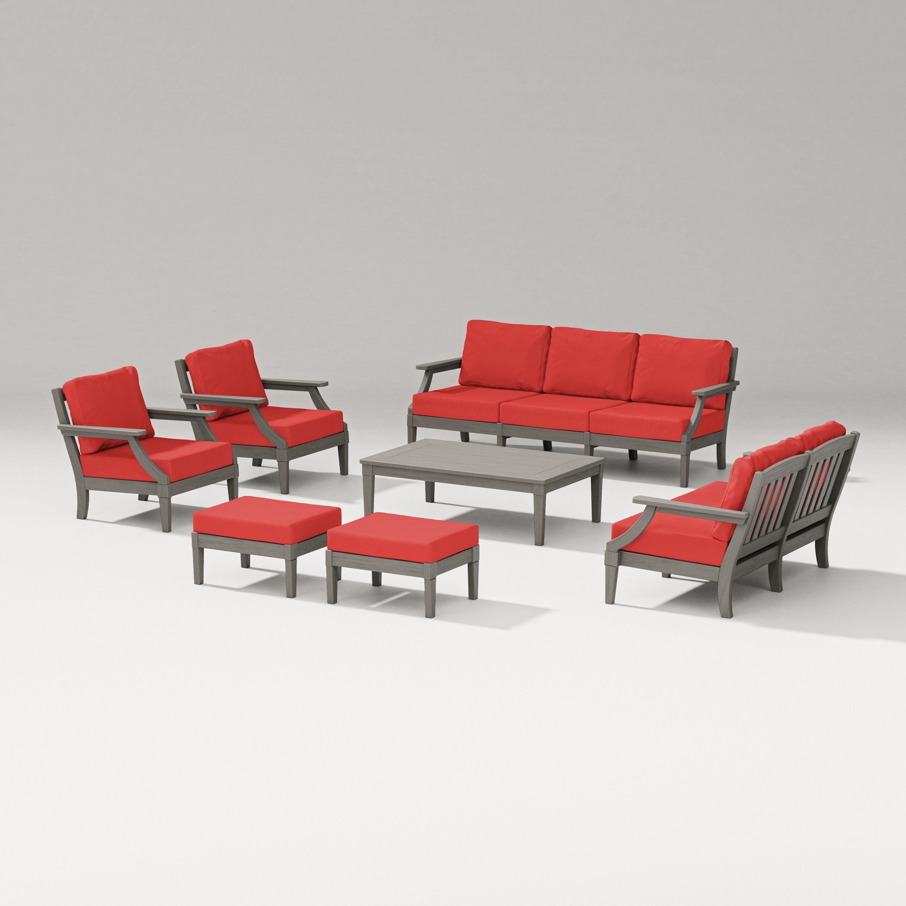 PW Designer Series Estate 7-Piece Lounge Sofa Set in Driftwood / Crimson Linen