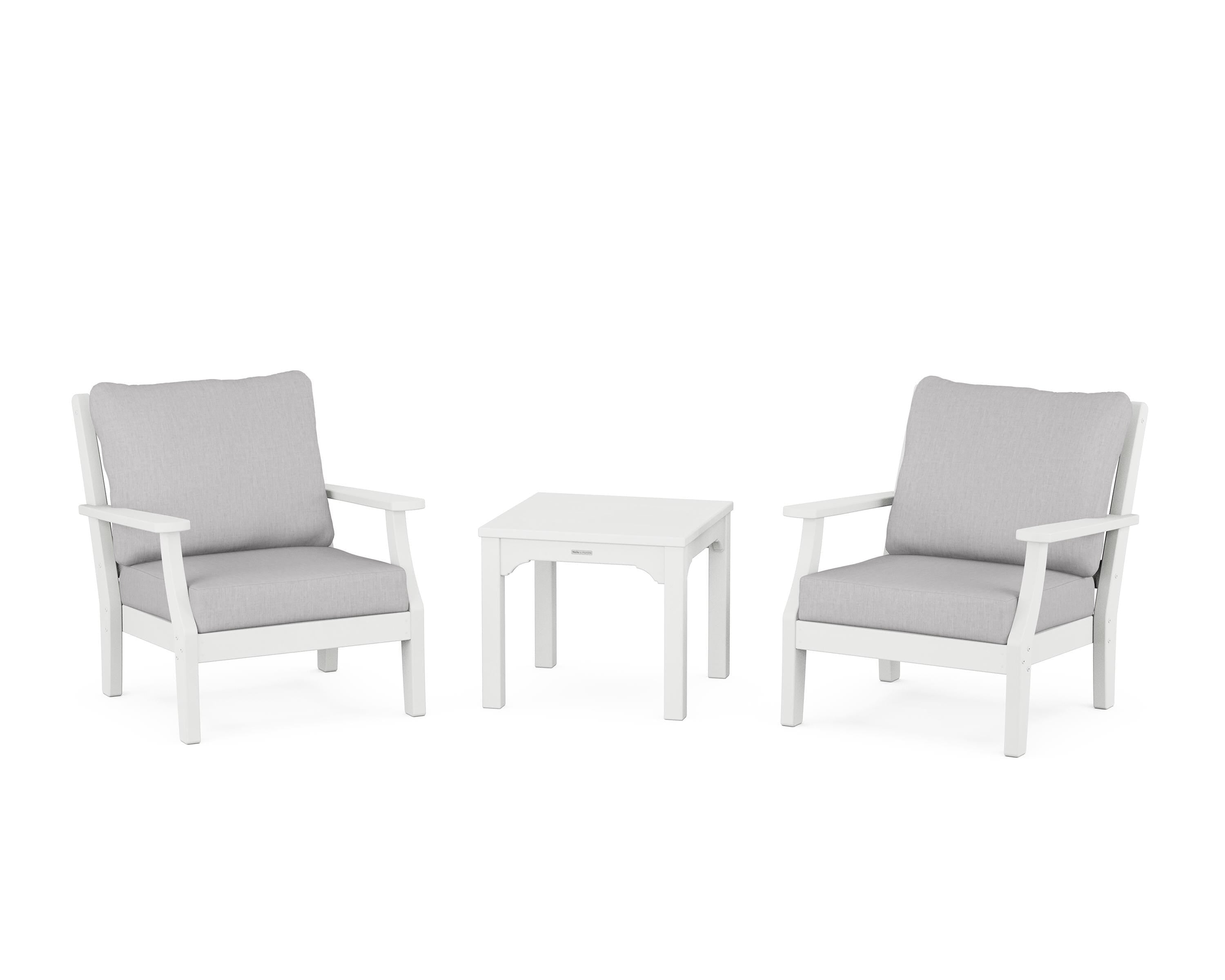 Martha Stewart by POLYWOOD Chinoiserie 3-Piece Deep Seating Set in White / Granite