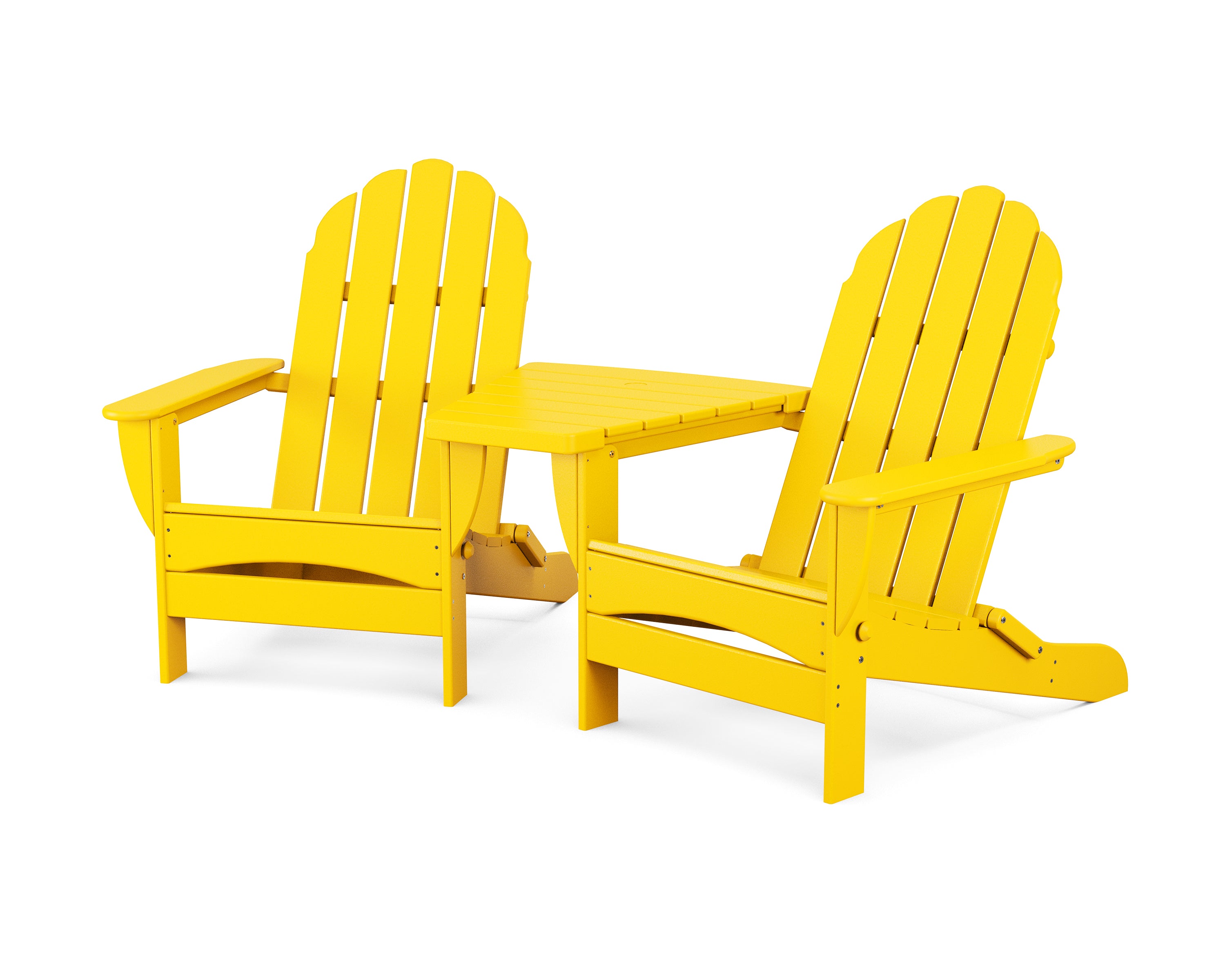 POLYWOOD Classic Oversized Adirondacks with Angled Connecting Table in Lemon