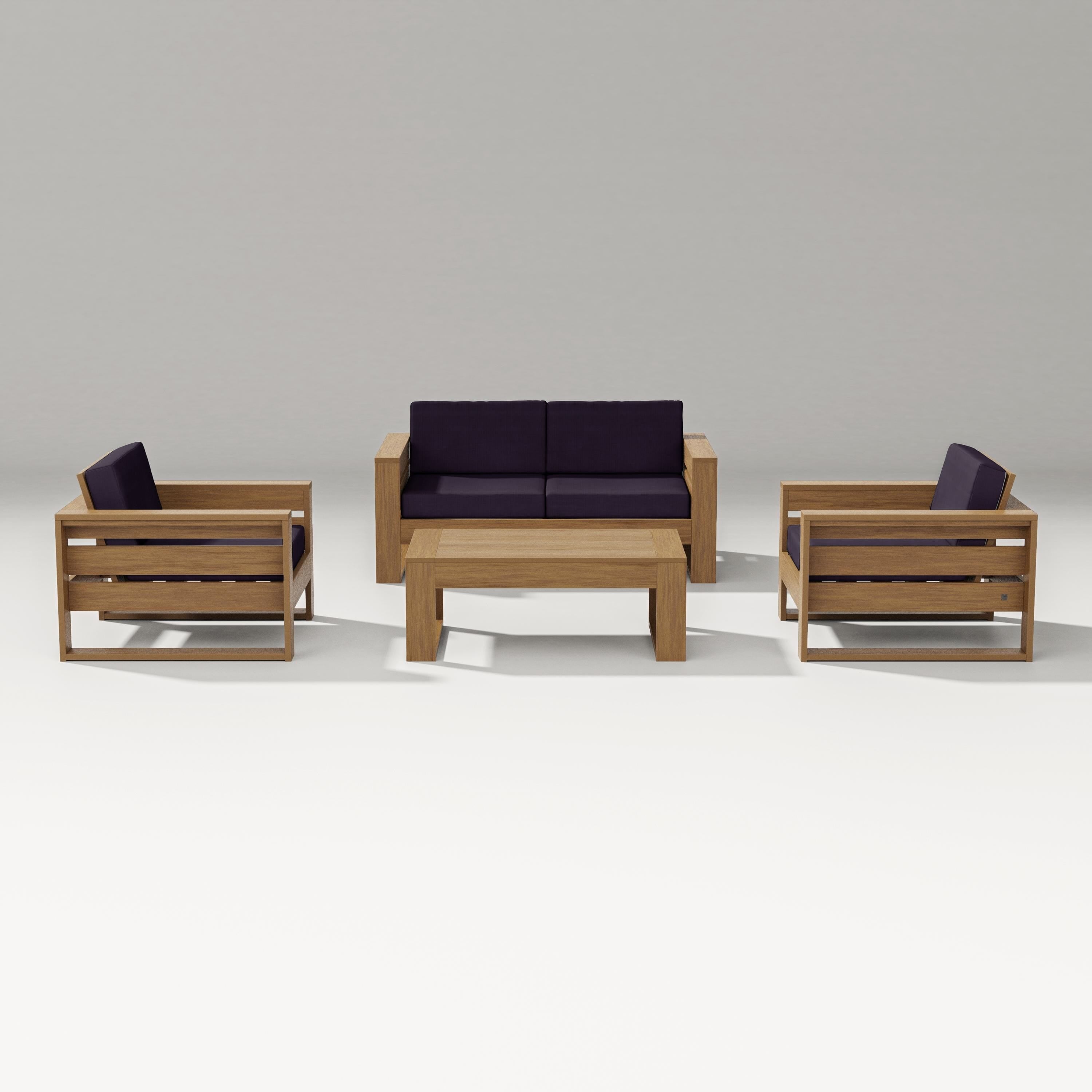 PW Designer Series Latitude 4-Piece Lounge Loveseat Set in Natural / Navy Linen