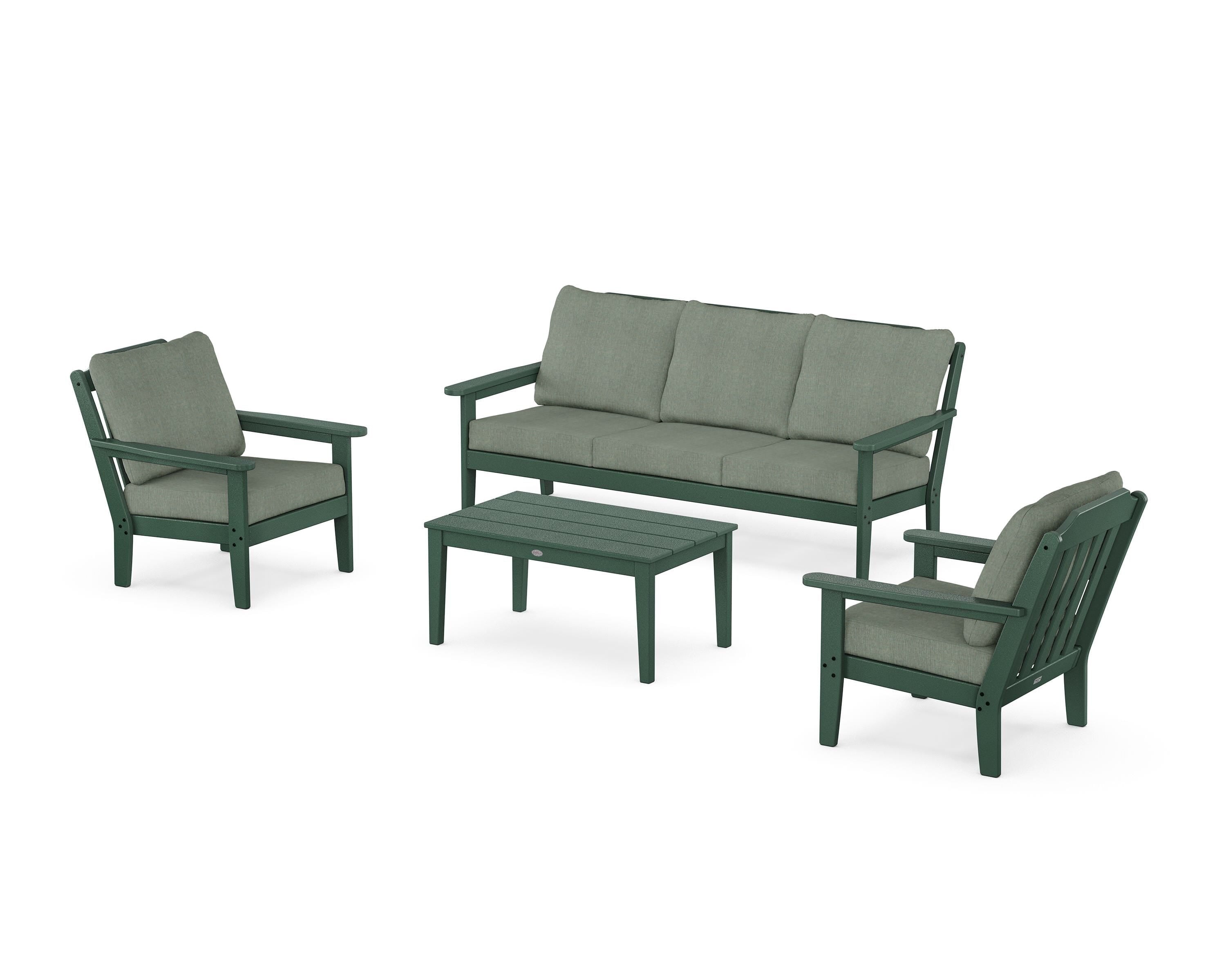Country Living Cottage 4-Piece Deep Seating Set with Sofa in Green / Cast Sage