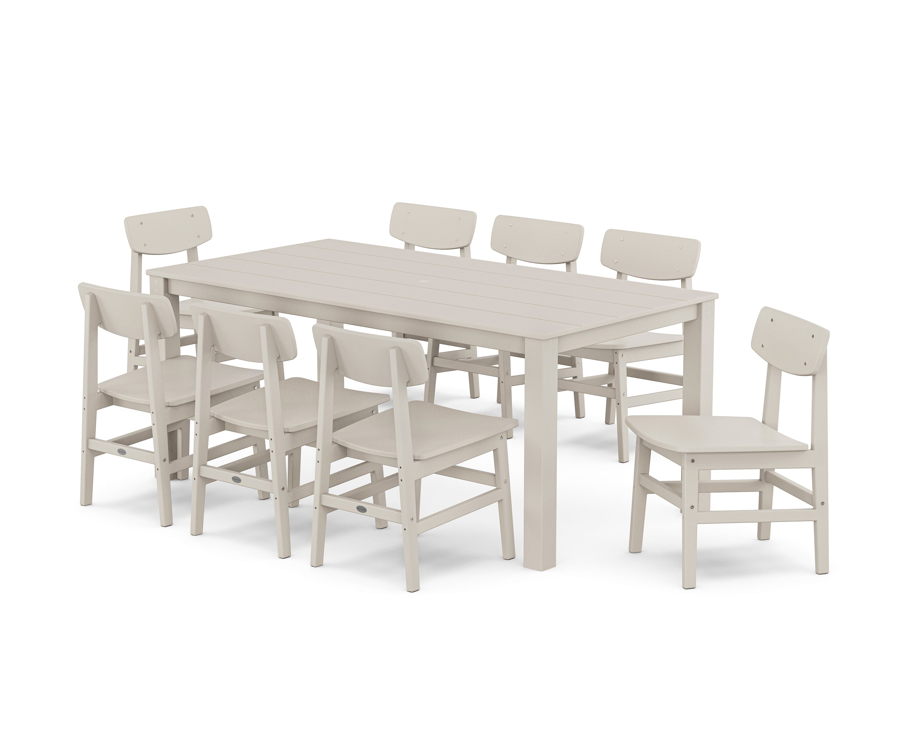 POLYWOOD Modern Studio Urban Chair 9-Piece Parsons Dining Set in Sand