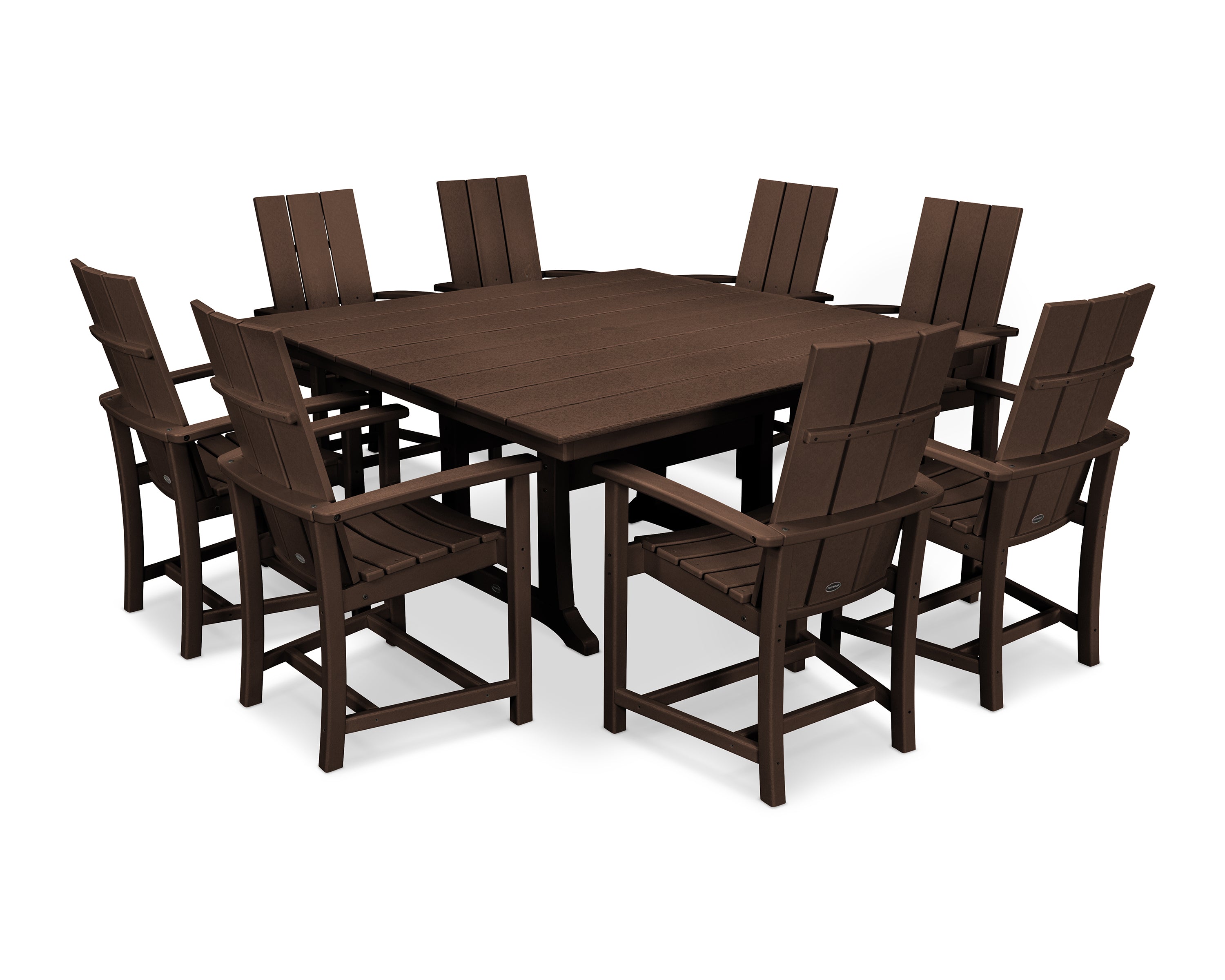 POLYWOOD® Modern Adirondack 9-Piece Farmhouse Trestle Dining Set in Mahogany