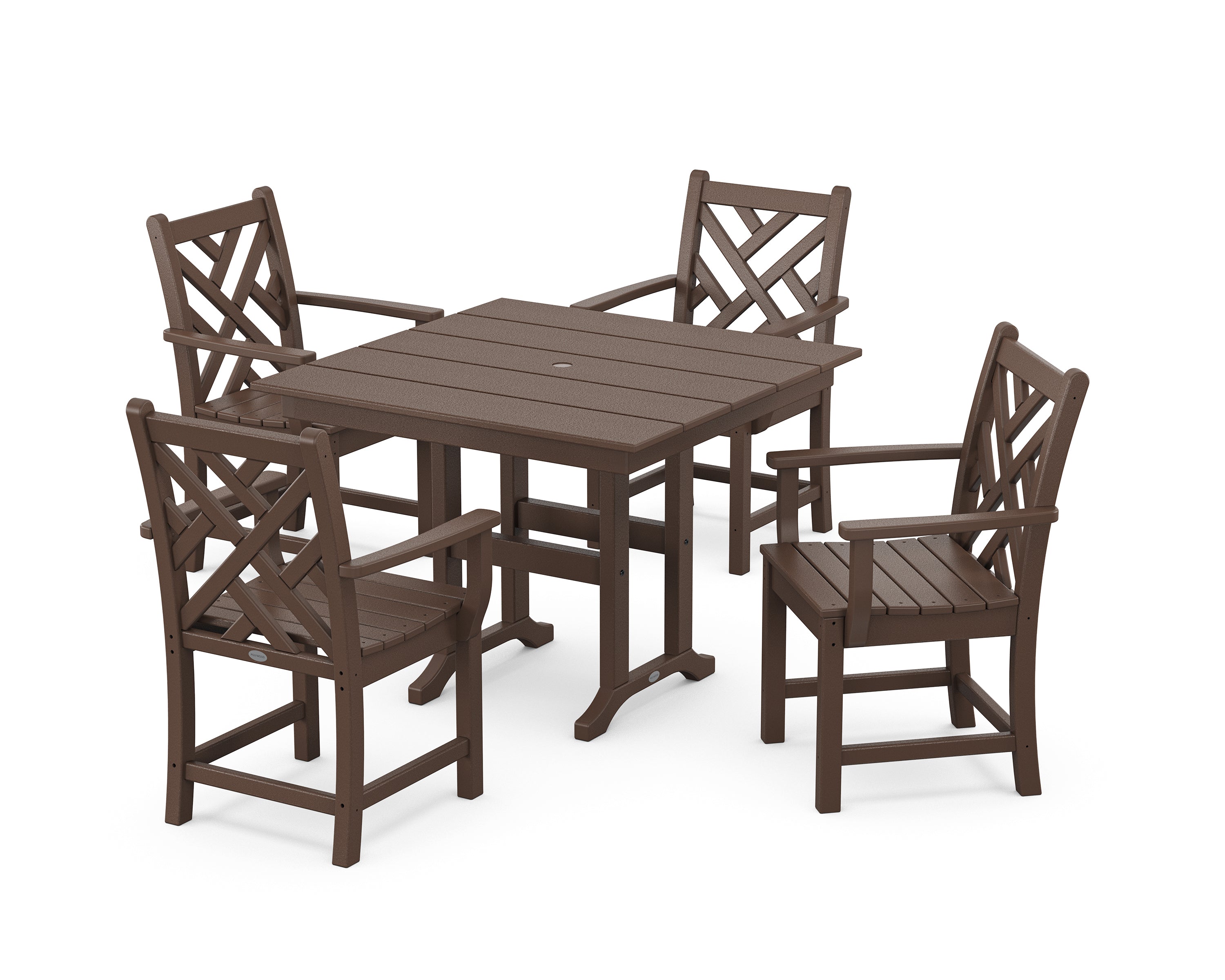 POLYWOOD Chippendale 5-Piece Farmhouse Dining Set in Mahogany
