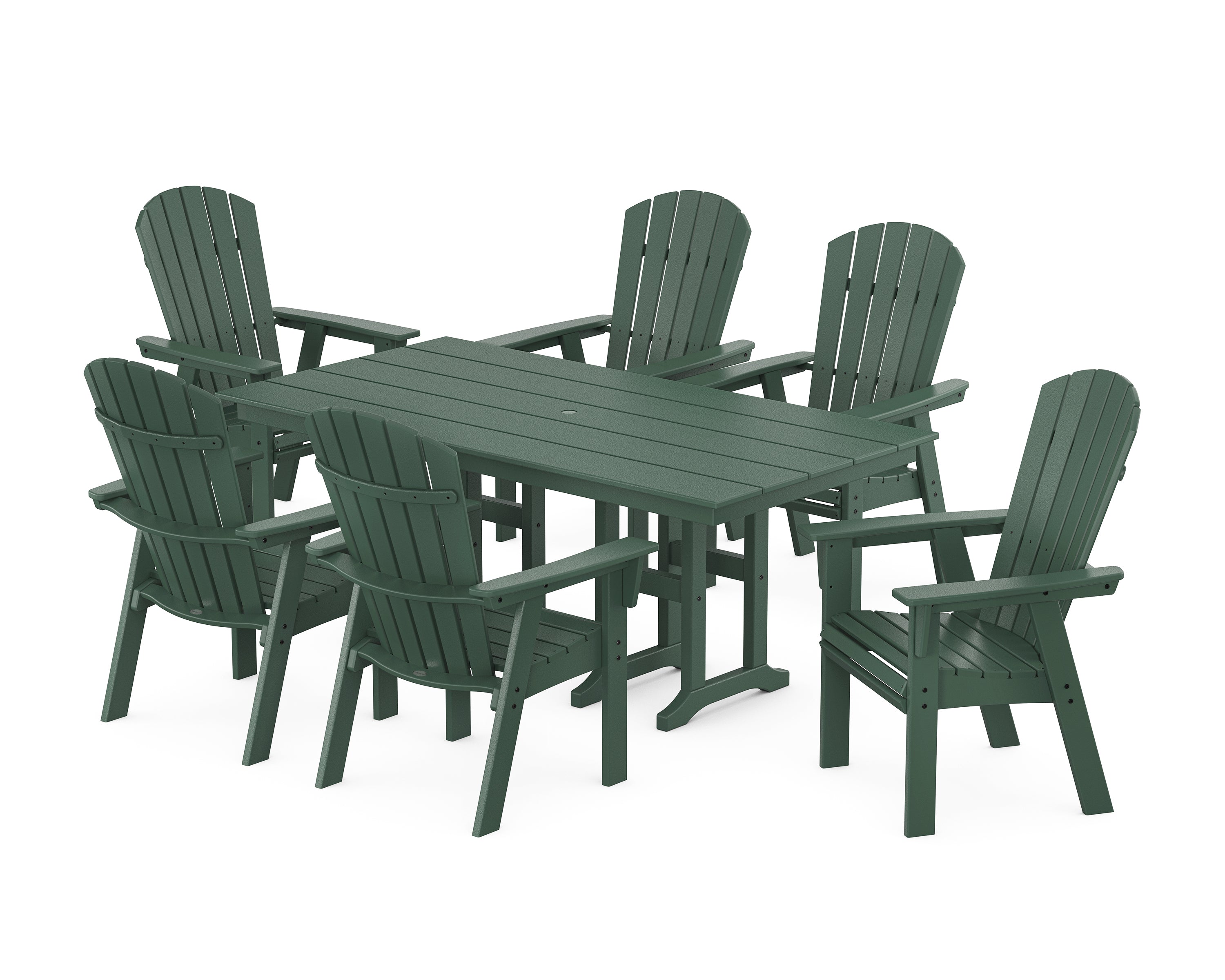 POLYWOOD Nautical Curveback Adirondack 7-Piece Farmhouse Dining Set in Green