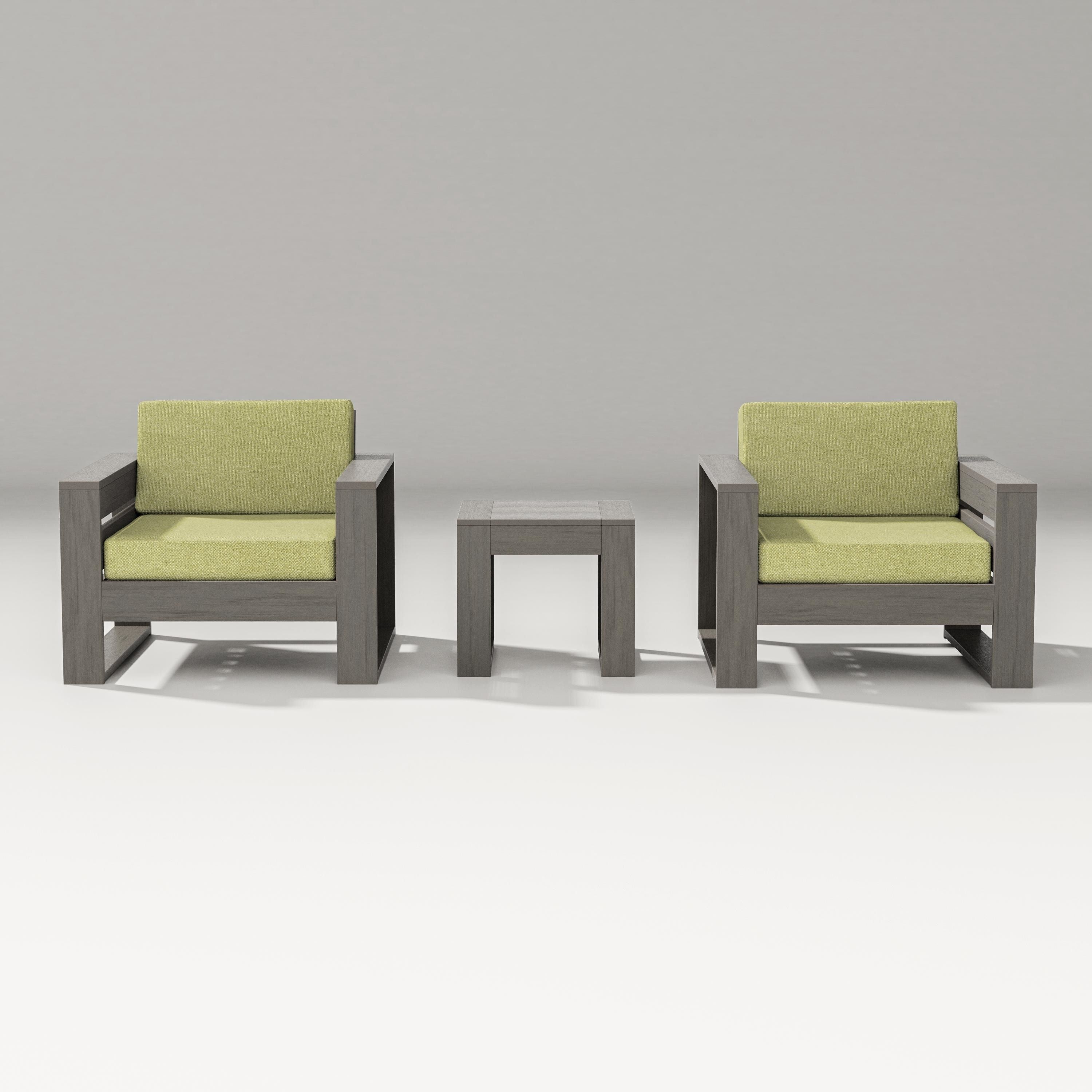 PW Designer Series Latitude 3-Piece Lounge Chair Set in Driftwood / Chartreuse Boucle